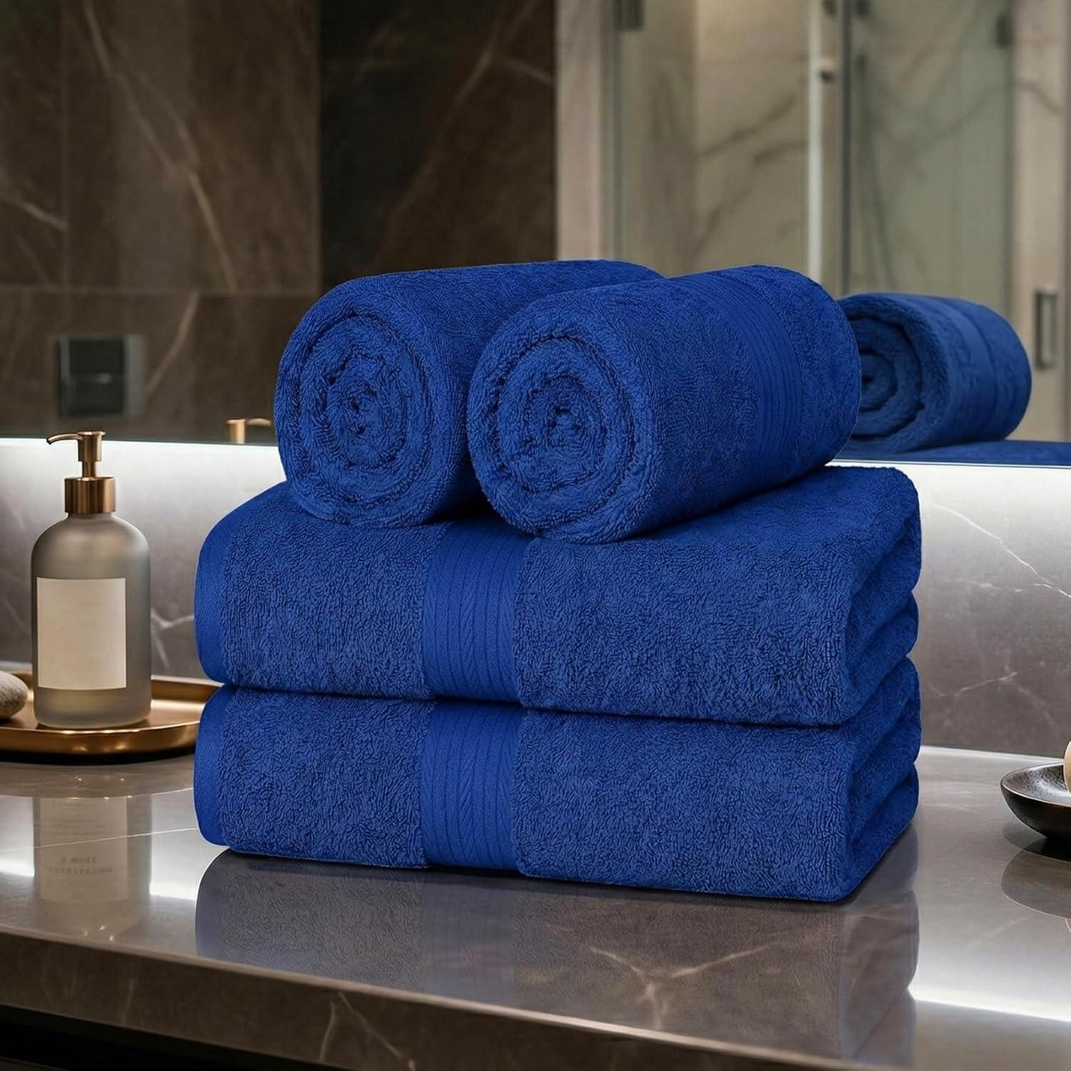 100% Cotton Hand Towels 18x28 Inches, 600 GSM, Soft & Absorbent, Set of 4, Navy