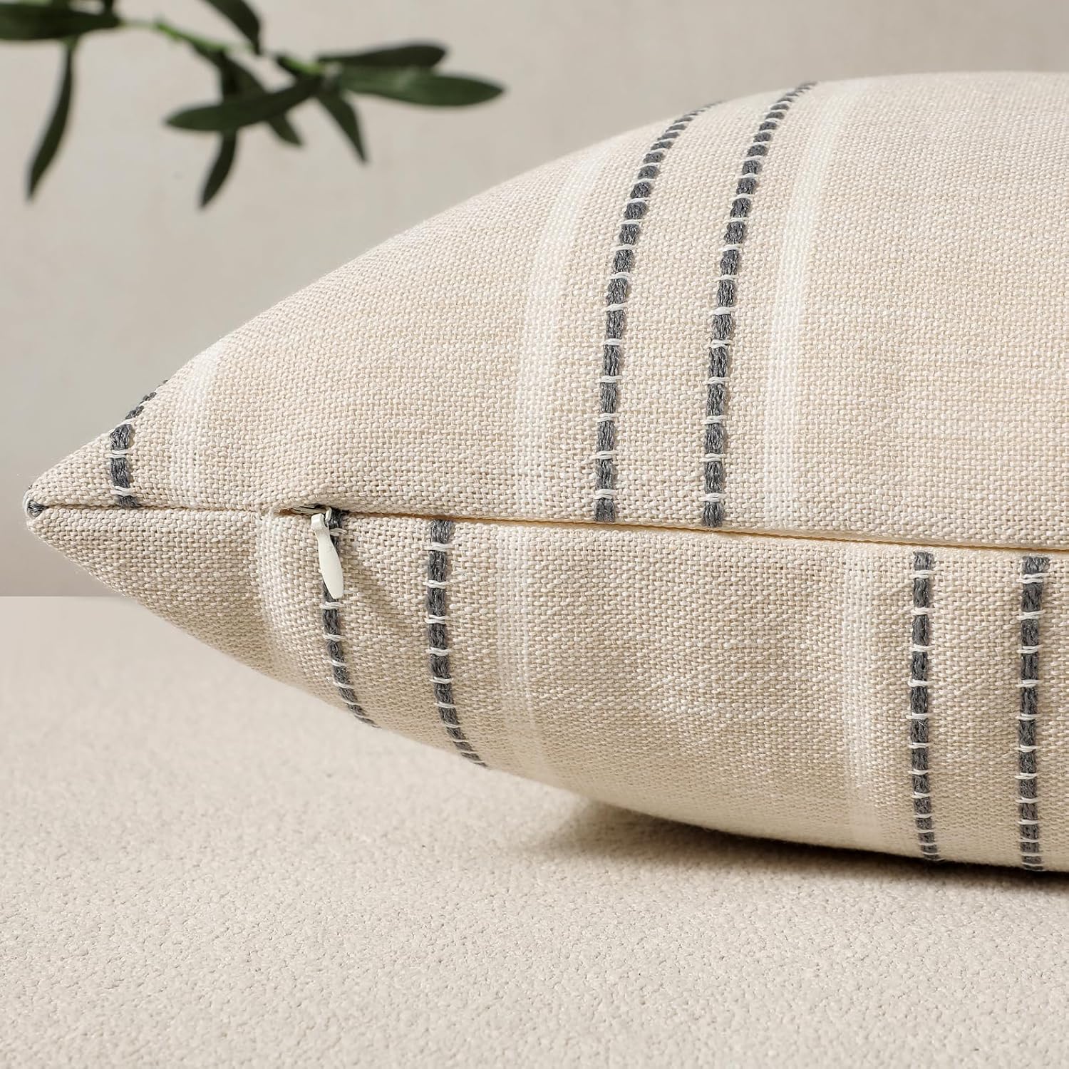 Throw Pillow Covers Striped Pillow Covers Textured Linen Decorative / Grey / 20 x 20 / Set of 2