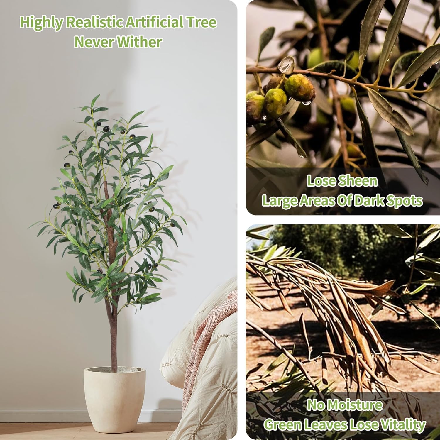 Tall Faux Olive Trees Outdoor Fake Potted Silk Plant / 4ft / 4 Inch