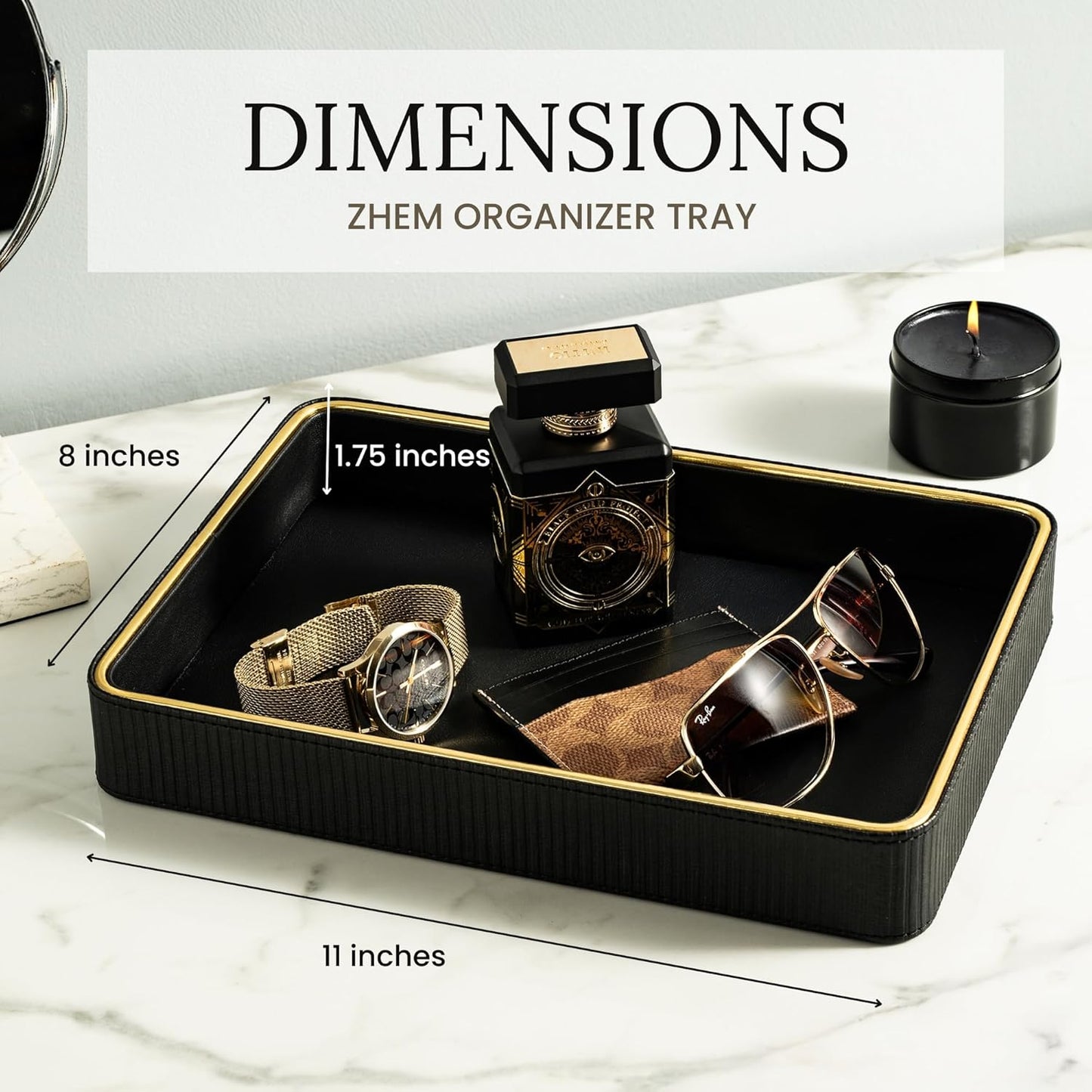 Cologne Tray / Mens Valet Catch All Trays / Black / 8 x 11 x 1.8