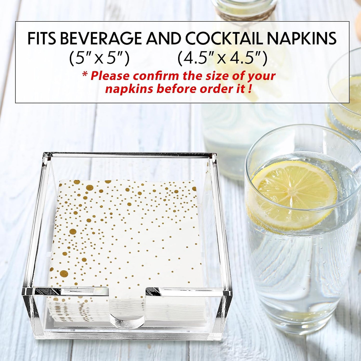 Acrylic Cocktail Napkin Holder for Napkin / 5.2 x 5.2 x 2.2 / Clear