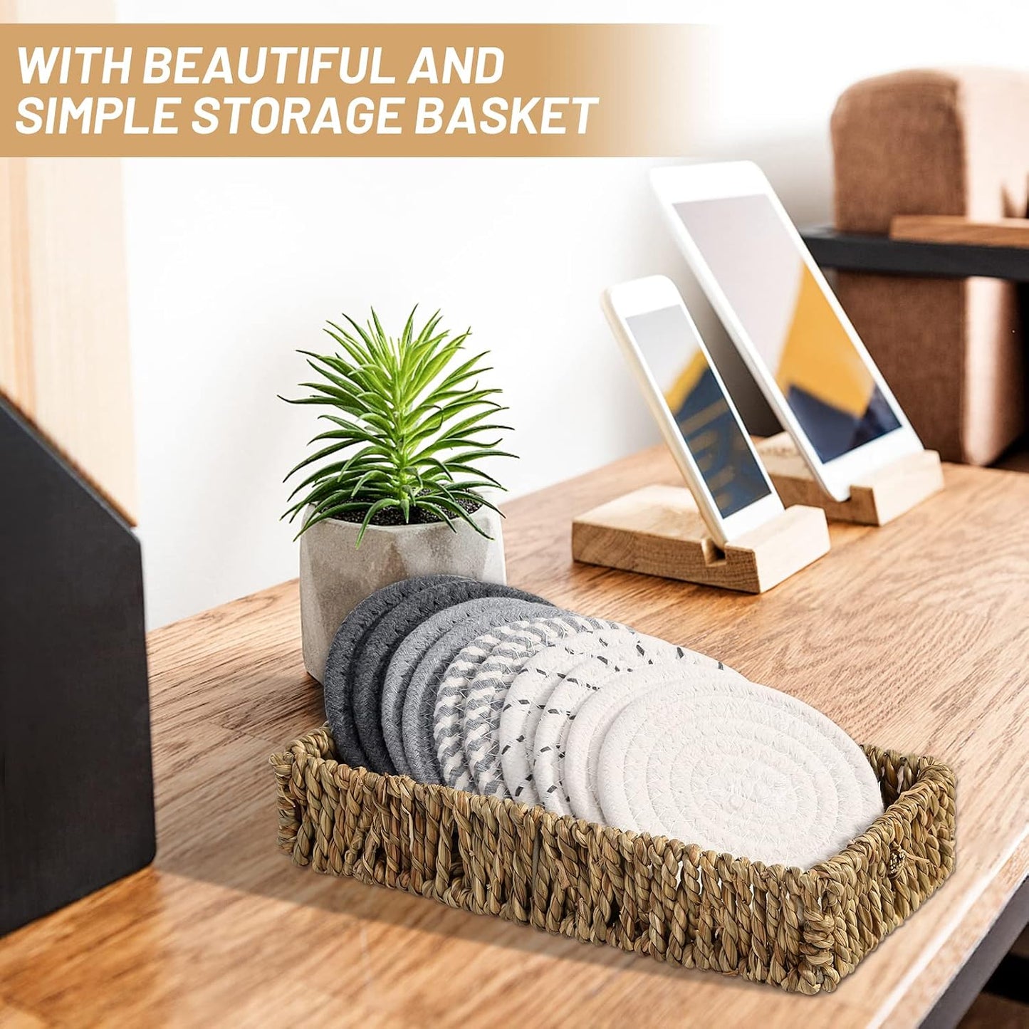 Basket / Minimalist Cotton Woven Coaster Set / Set of 10