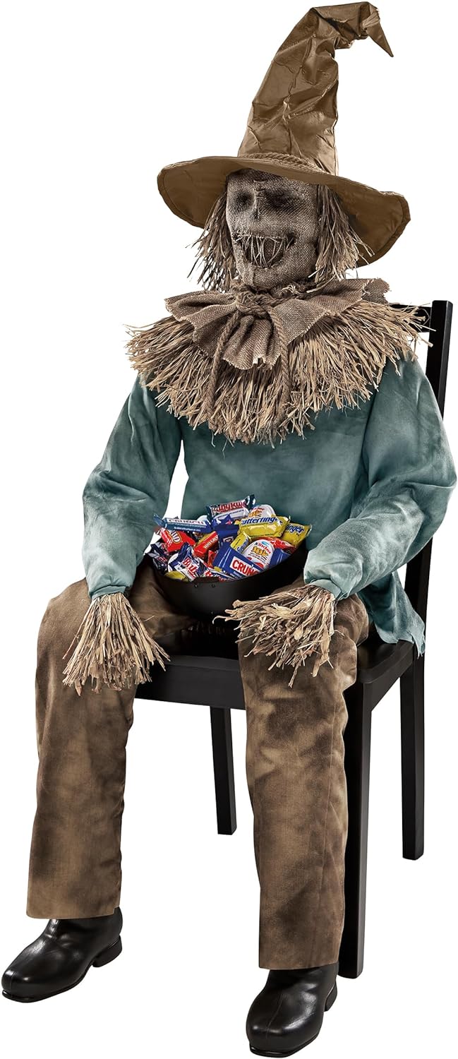 Spirit Halloween 4 Ft 6 In Scary Sitting Scarecrow Animatronic, Multicolor
