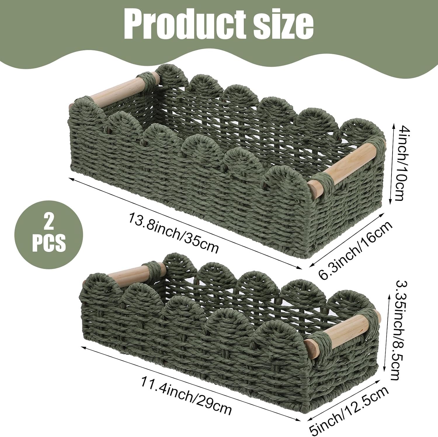 Wicker Baskets / 2 Sizes Toilet Paper Storage Basket Scalloped Basket / Set of 2