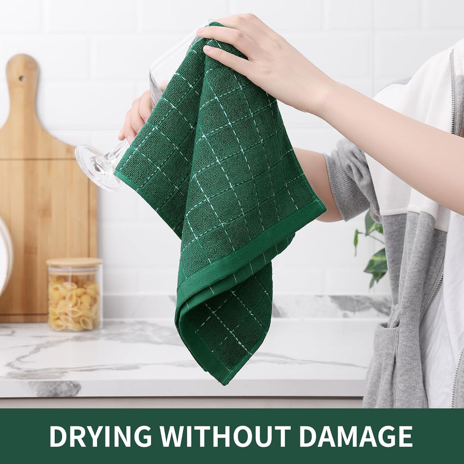 Homaxy 100% Cotton Terry Kitchen Towels, 12 Pack, Dark Green | Ultra Soft and Absorbent Dish Towels for Kitchen