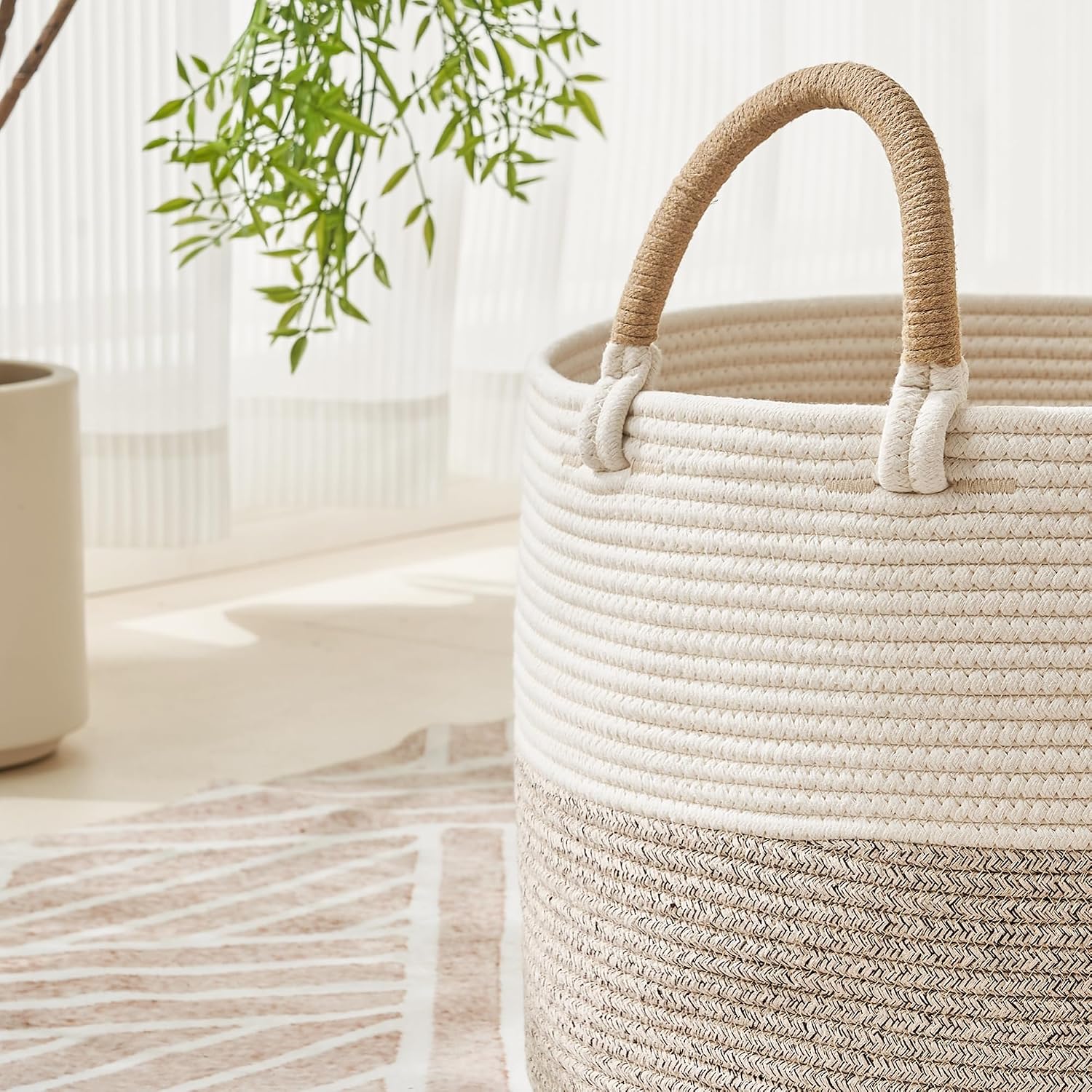 Pillows / Cotton Rope Storage Basket / Beige Mix / 20 x 13