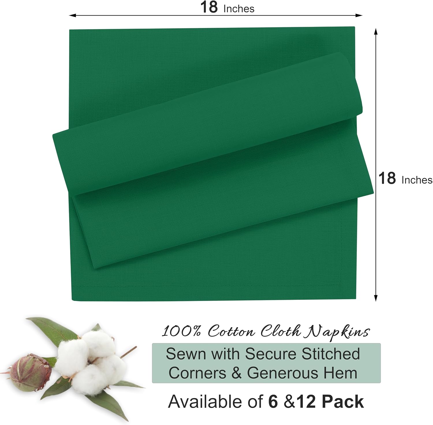 Ruvanti Cloth Napkins Set of 12, 100% Cotton 18”x18” - Amazon | Washable, Soft, Durable & Absorbent Everyday Napkins.