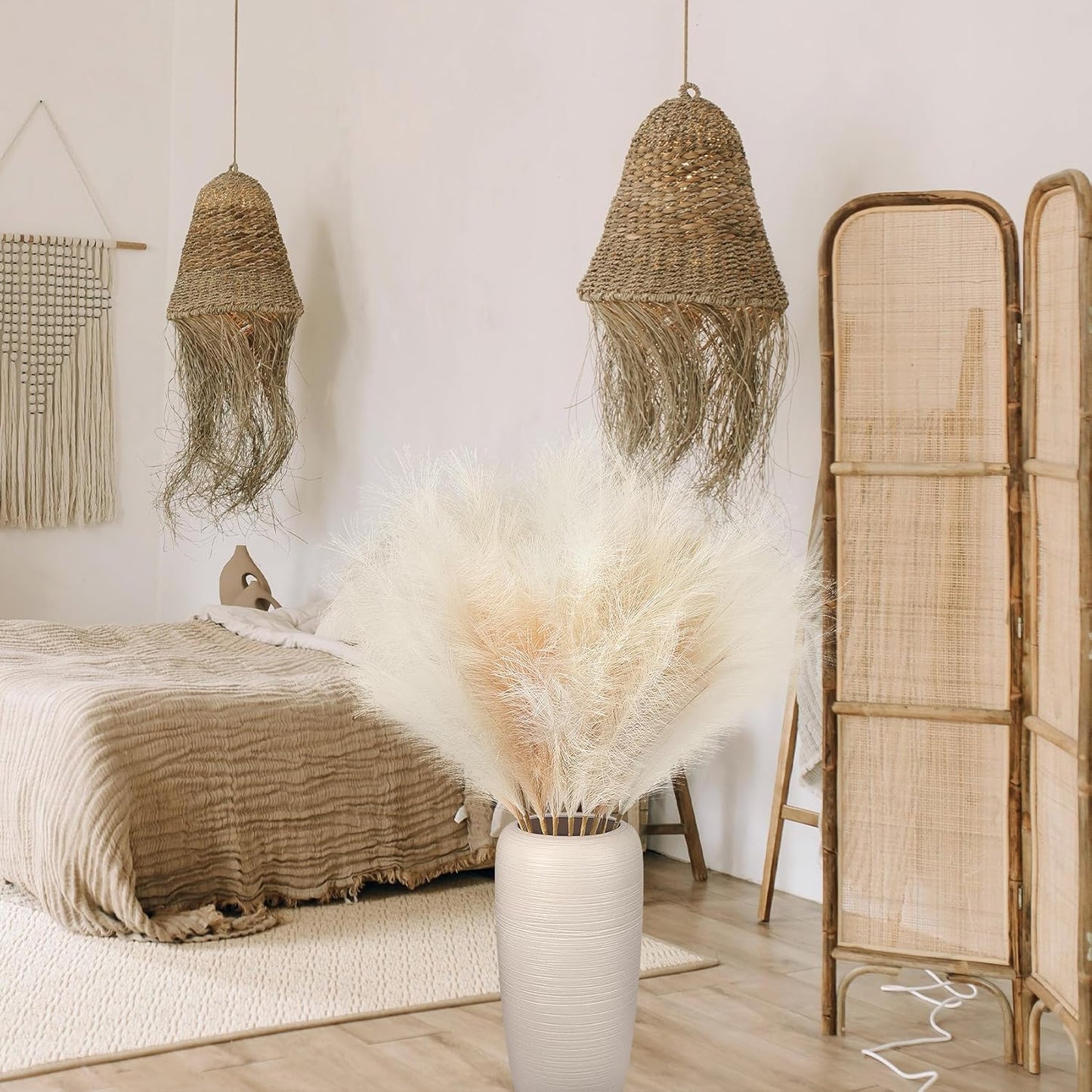 Faux Pampas Grass Decor 38''/97cm Tall Artificial Large Pompous Pompas Floral / Beige / Set of 8