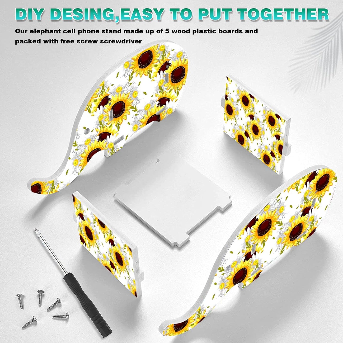 Wooden Plastic Elephant Pen Pencil Holder Office Desk Decor Supplies Organizer / Bright Sunflower
