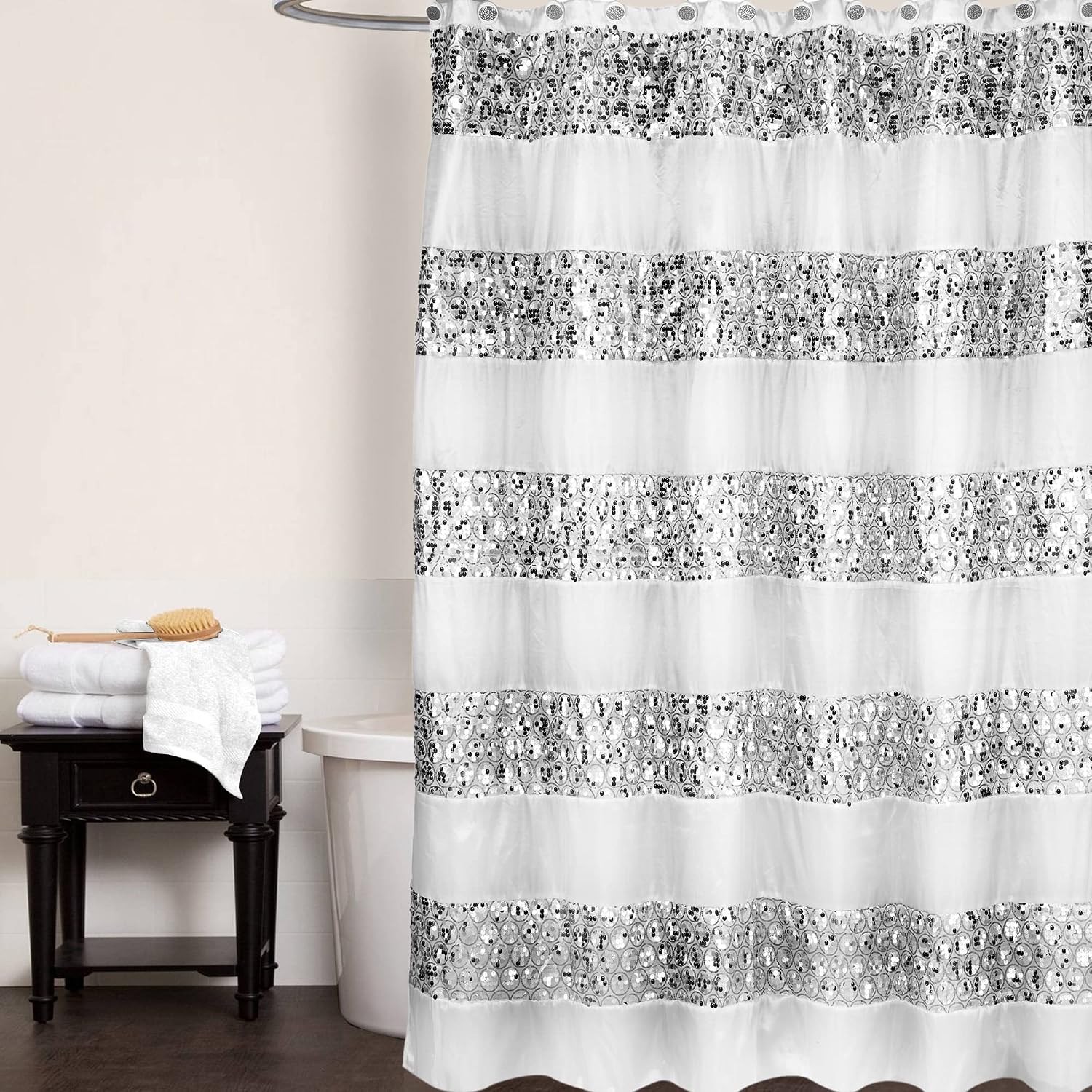 Zahari Home Sinatra Bathroom Shower Curtain Set - 13pc Classic White Shower Curtain & Hooks - Unique Design