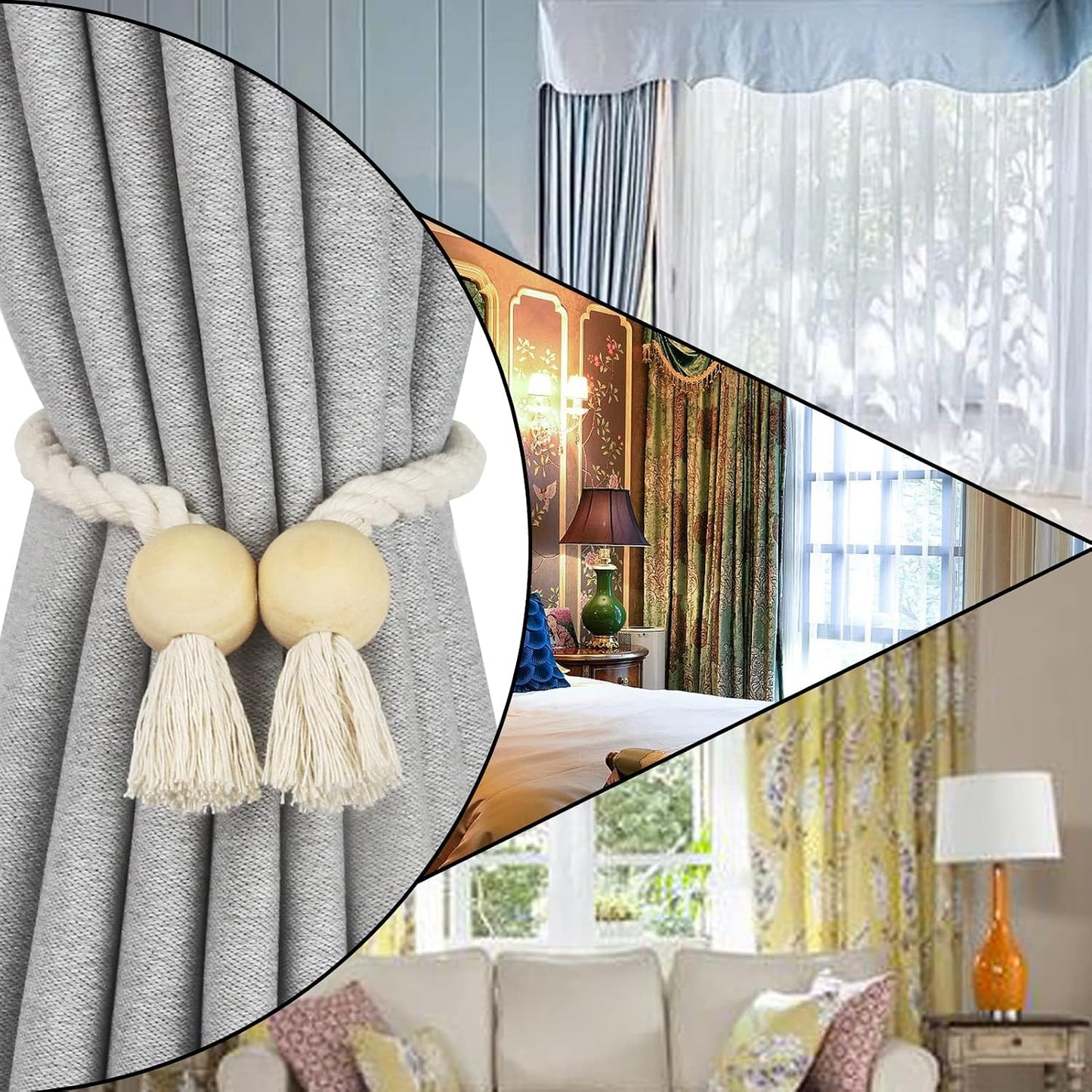 6 Pack Magnetic Curtain Tiebacks Cotton Hand Woven Tie Back Decorative Rope Holdbacks for Curtains Draperies No Tools