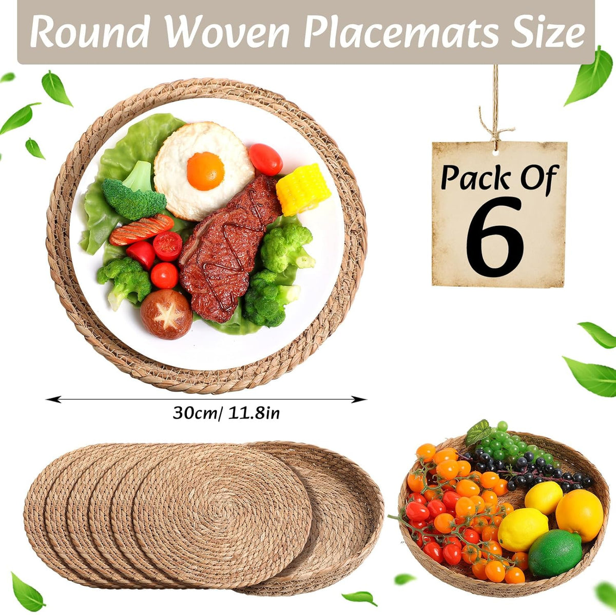 Boho Placemats 4/6/8 Set of Round Woven Placemat Macrame Style Bicolor Stitching Long Table Runner Farmhouse Rustic