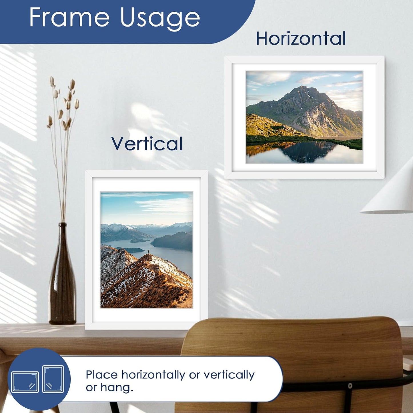 18x24 Poster Frame Set of 6, Wall Mount Display, White | Display Pictures 16x20 with Mat or 18x24 Without Mat