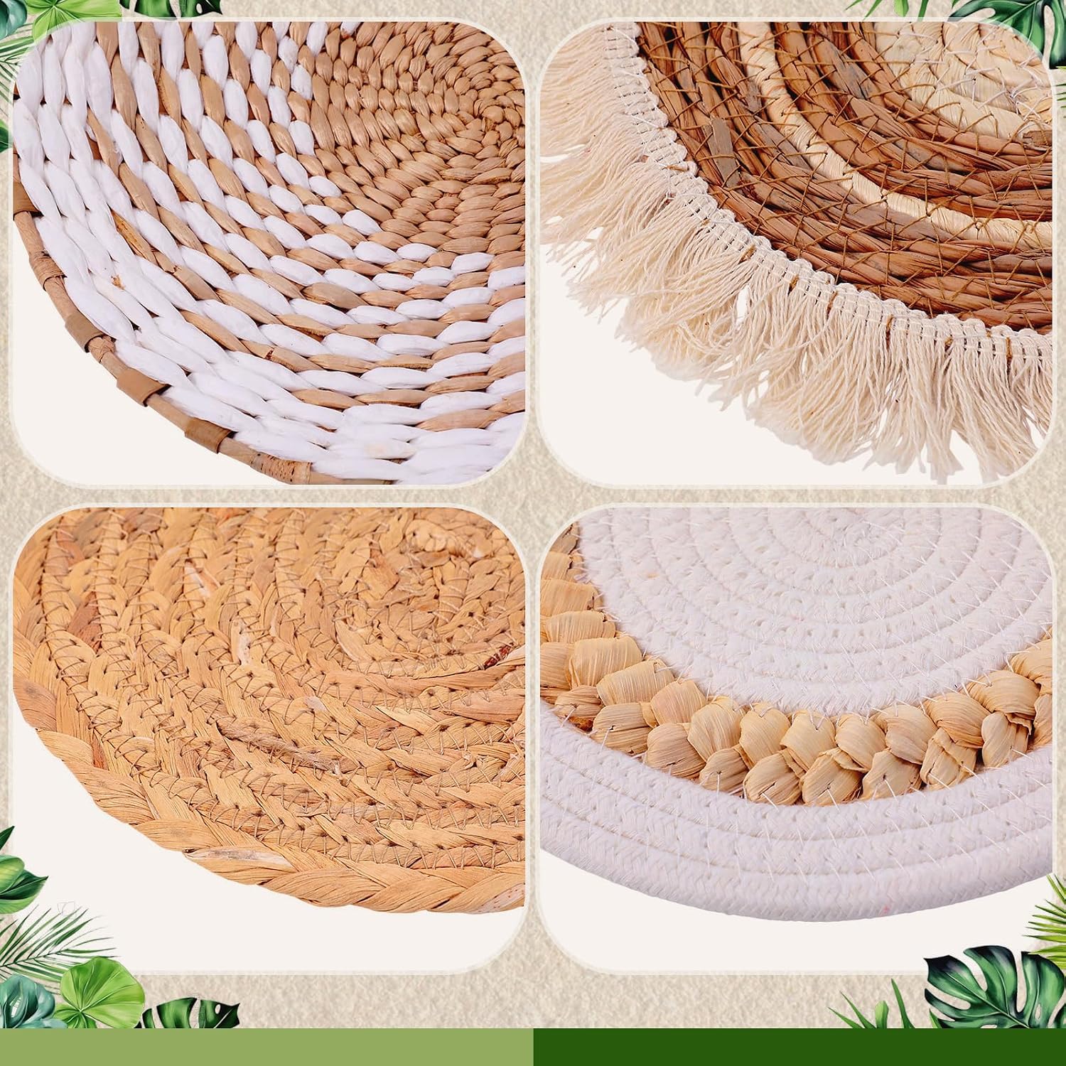 Boho Wall Basket Set Artificial Plants Handmade Hanging Woven Baskets Wall Decor Fake / Set of 15