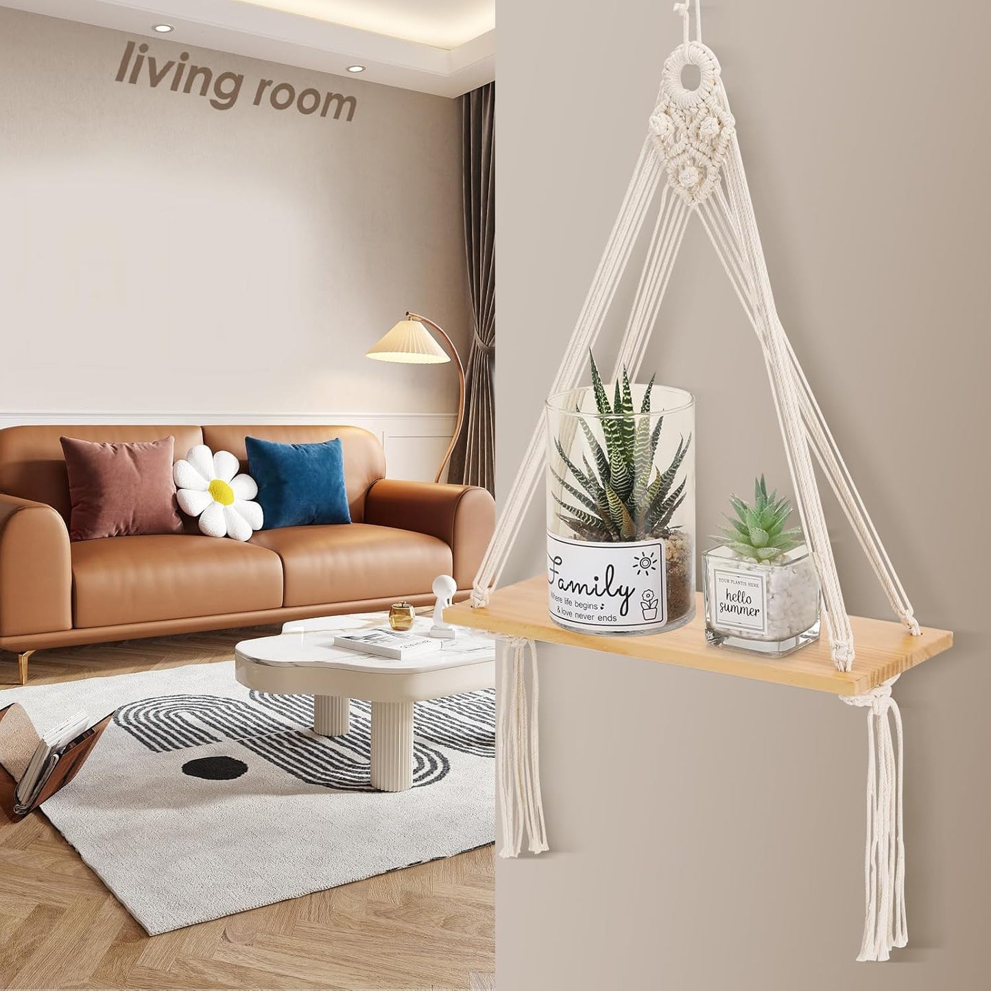 Boho Wooden Display Floating Shelves / Nature / Set of 2