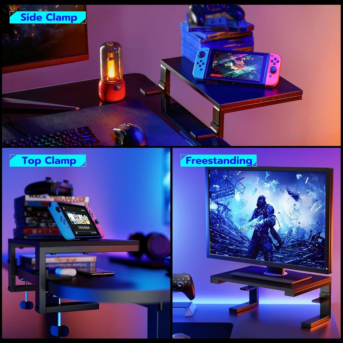 ARES WING Clamp-On Desk Extender Monitor Shelf, 15x9.8 up to 44lbs | Desktop Riser for Office/Gaming，Space