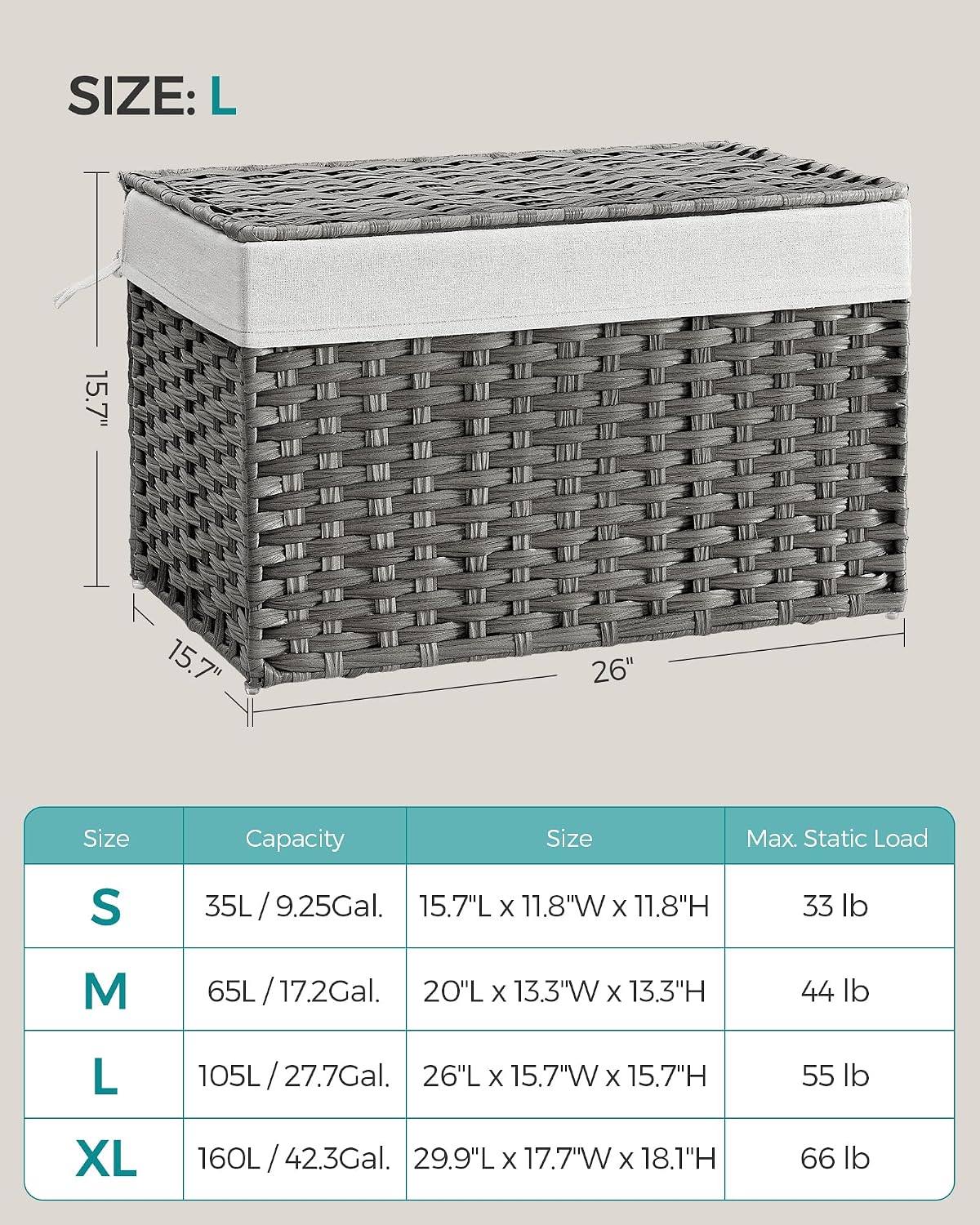 Metal Frame / Woven Blanket Storage Bin / 105 L / Gray