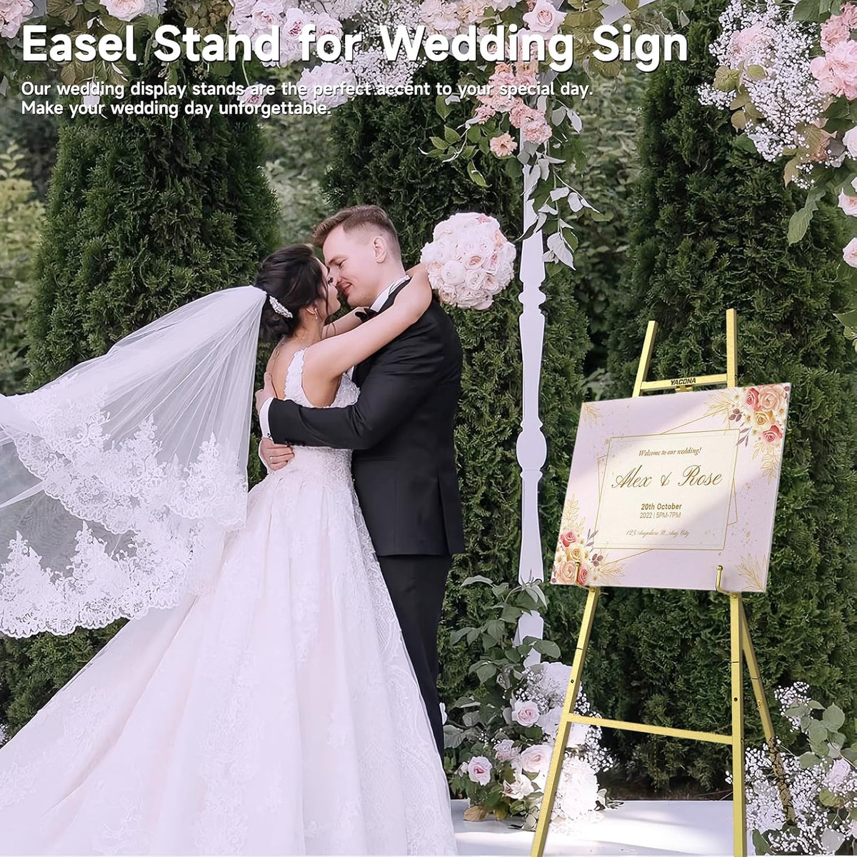 Gold Easel Stand for Sign, 47" Heavy Duty Metal Display Easel | 4-Tier Art Easel with Adjustable Chain, for Painting