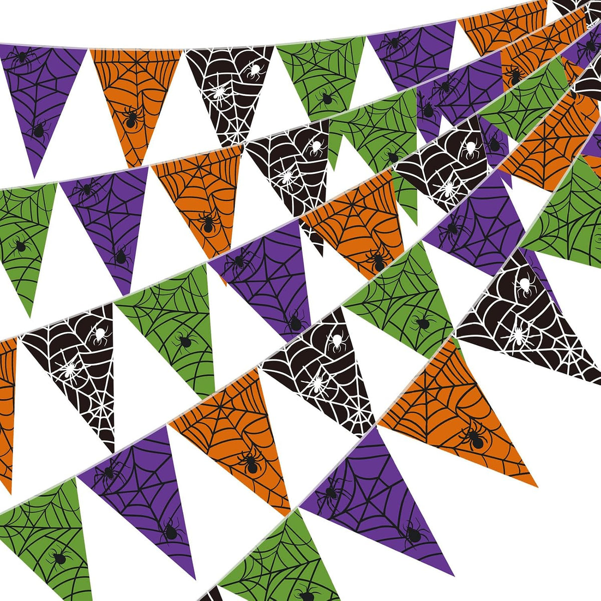Jetec 5 Pcs 49 Ft Halloween SpiderWeb Pennant Banner Paper Spiderweb Banner