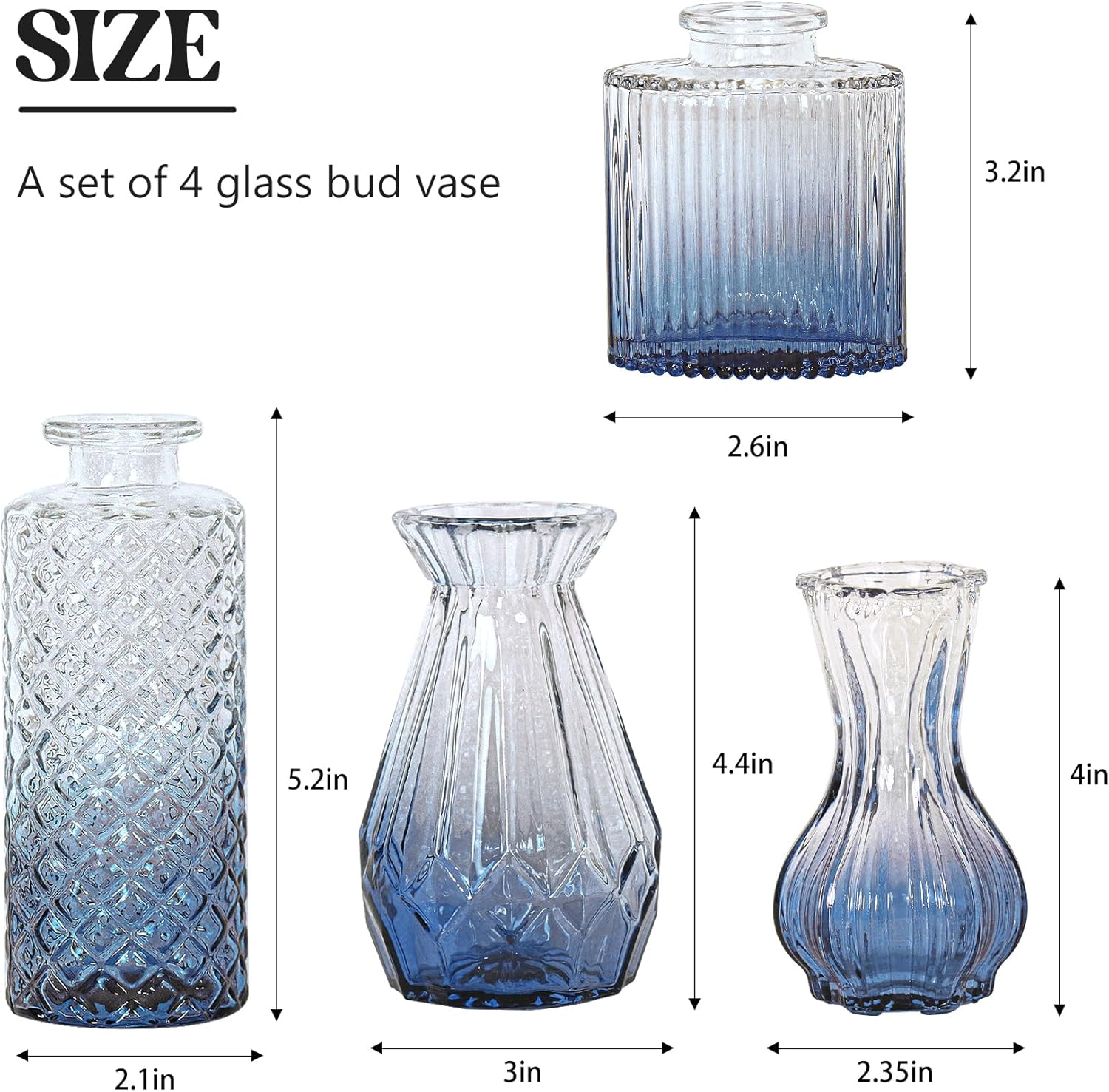 Glass Bud Vase Set / Ombre Blue / Set of 4