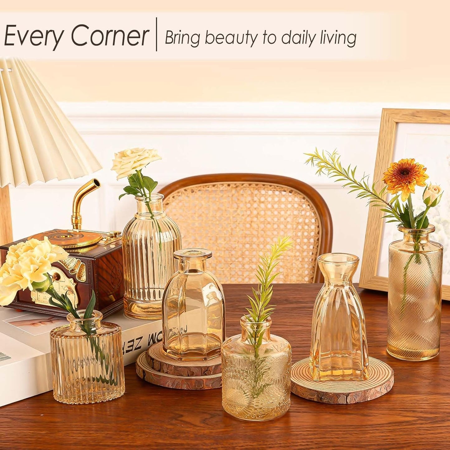 Amber Glass Bud Vases / Standard-gold Amber / Set of 36