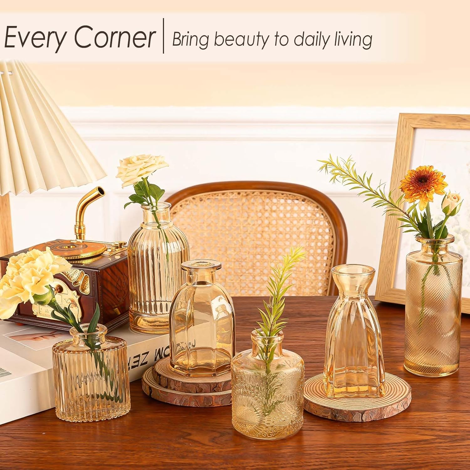 Amber Glass Bud Vases / Standard-gold Amber / Set of 36
