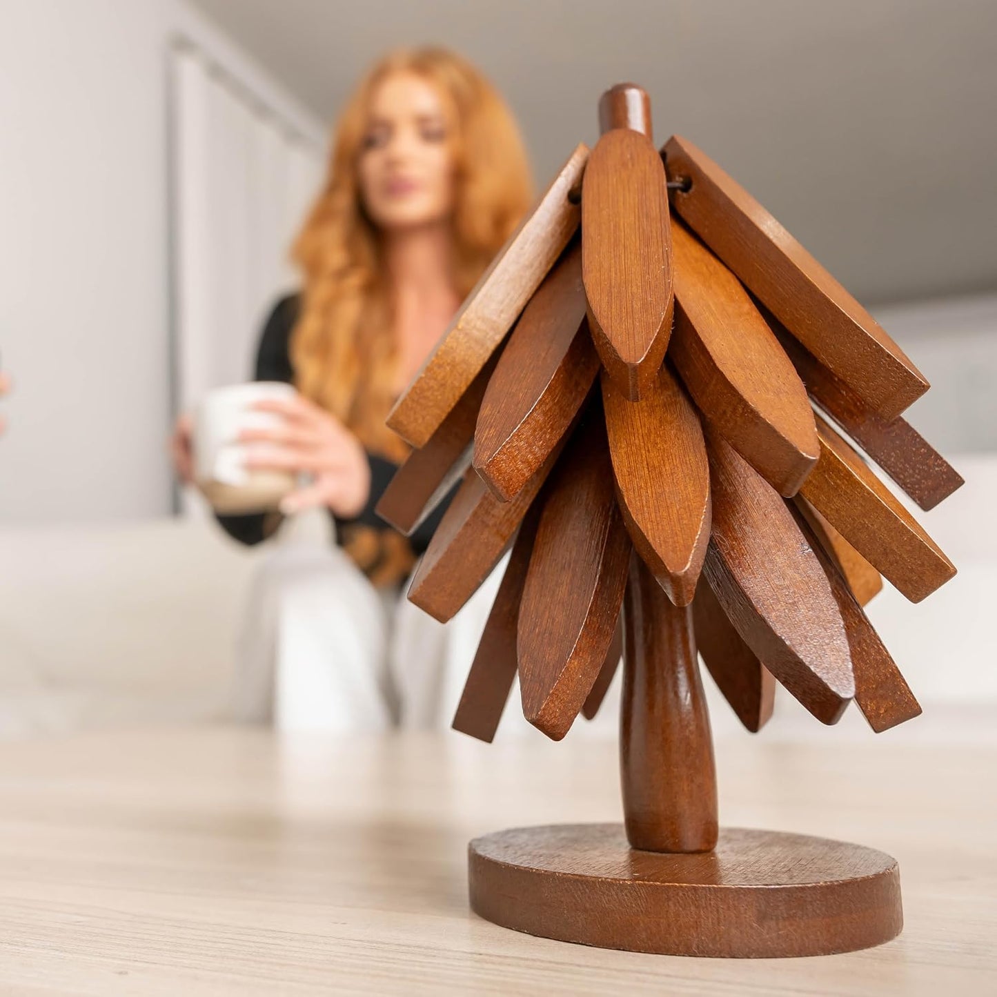 Tree Shaped Wooden Trivets for Hot Dishes, Pots & Pans - Hot Pads | Heat-resistant countertop protection, compact