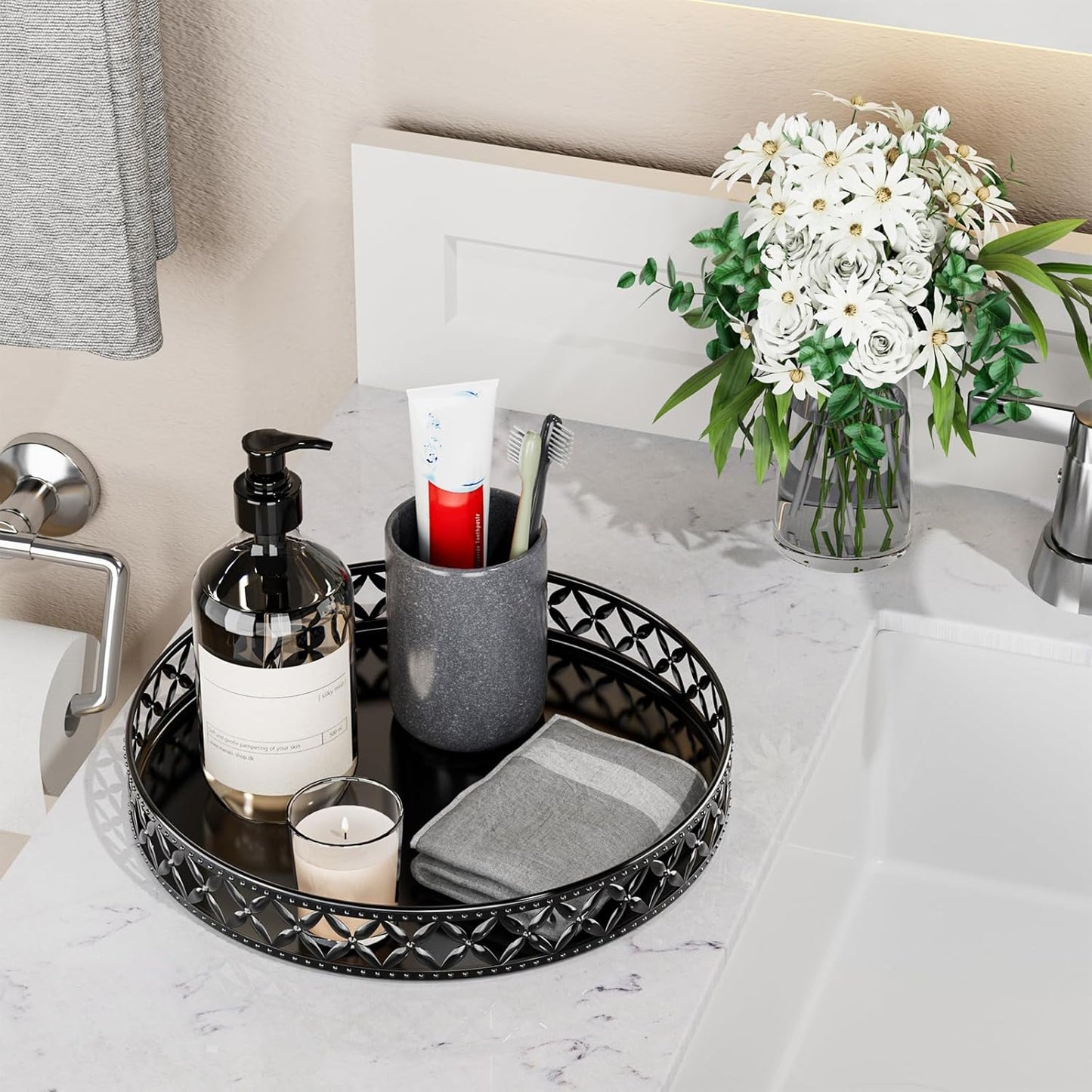 Vanity Tray / Floral-black / 11 Inch