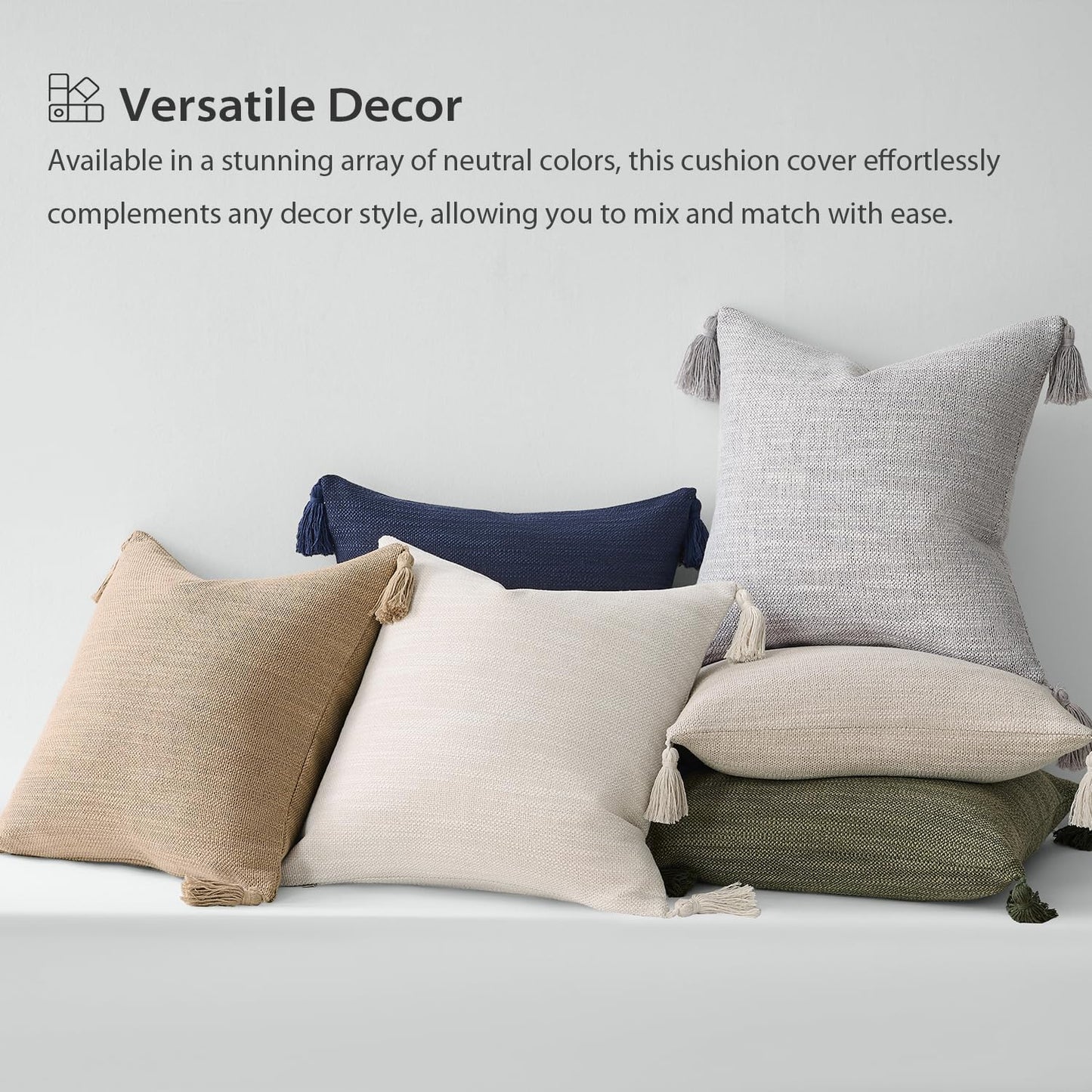 Linen Look Decorative Throw Cushion Covers / Khaki / 16 x 16 / Set of 2
