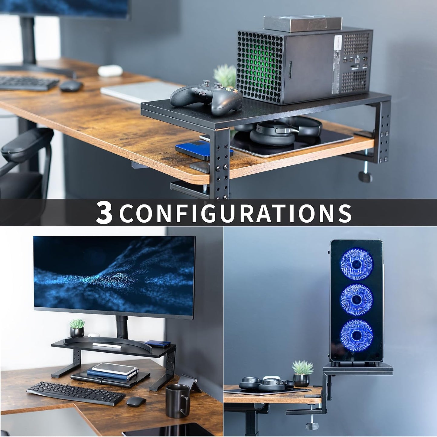 VIVO Clamp-on 22 inch Desk Extension Shelf for Gaming PC, Ergonomic Computer Monitor and Laptop Riser, Printer Stand