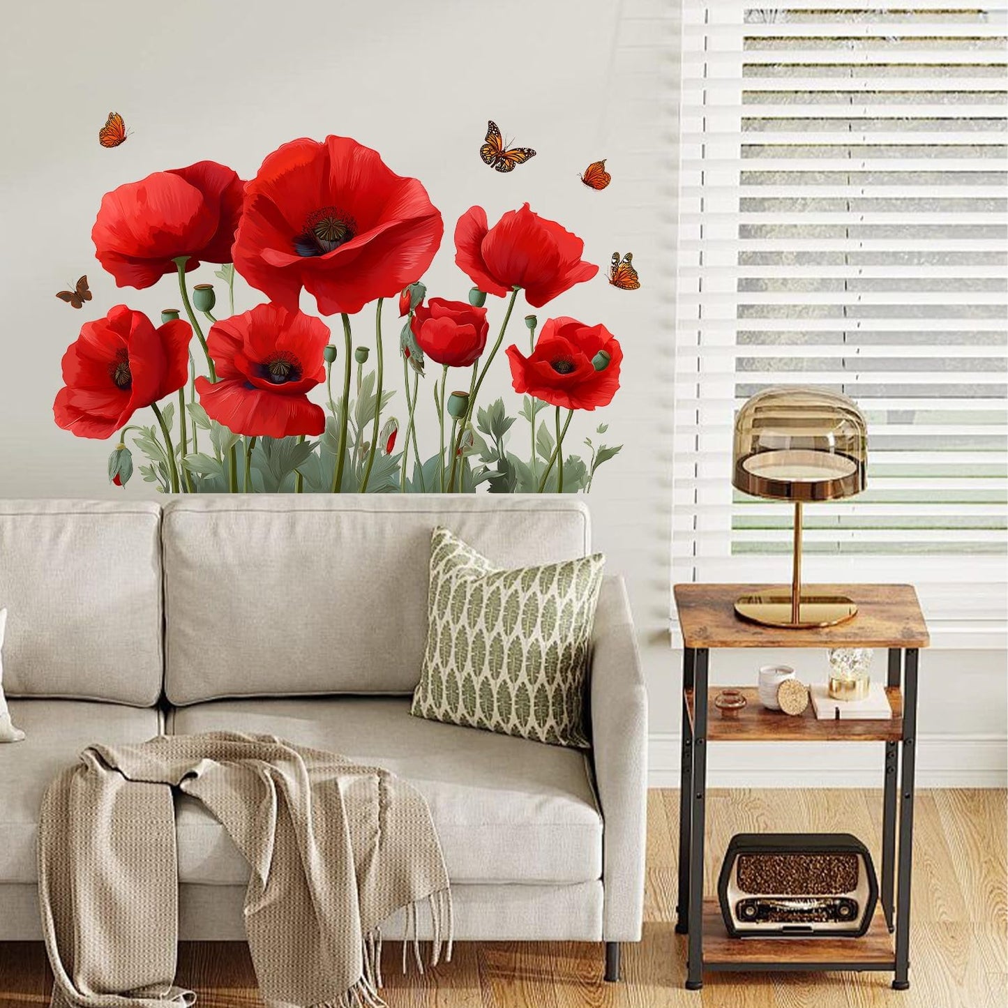 Poppy Flower Wall Decals / #4 / Red