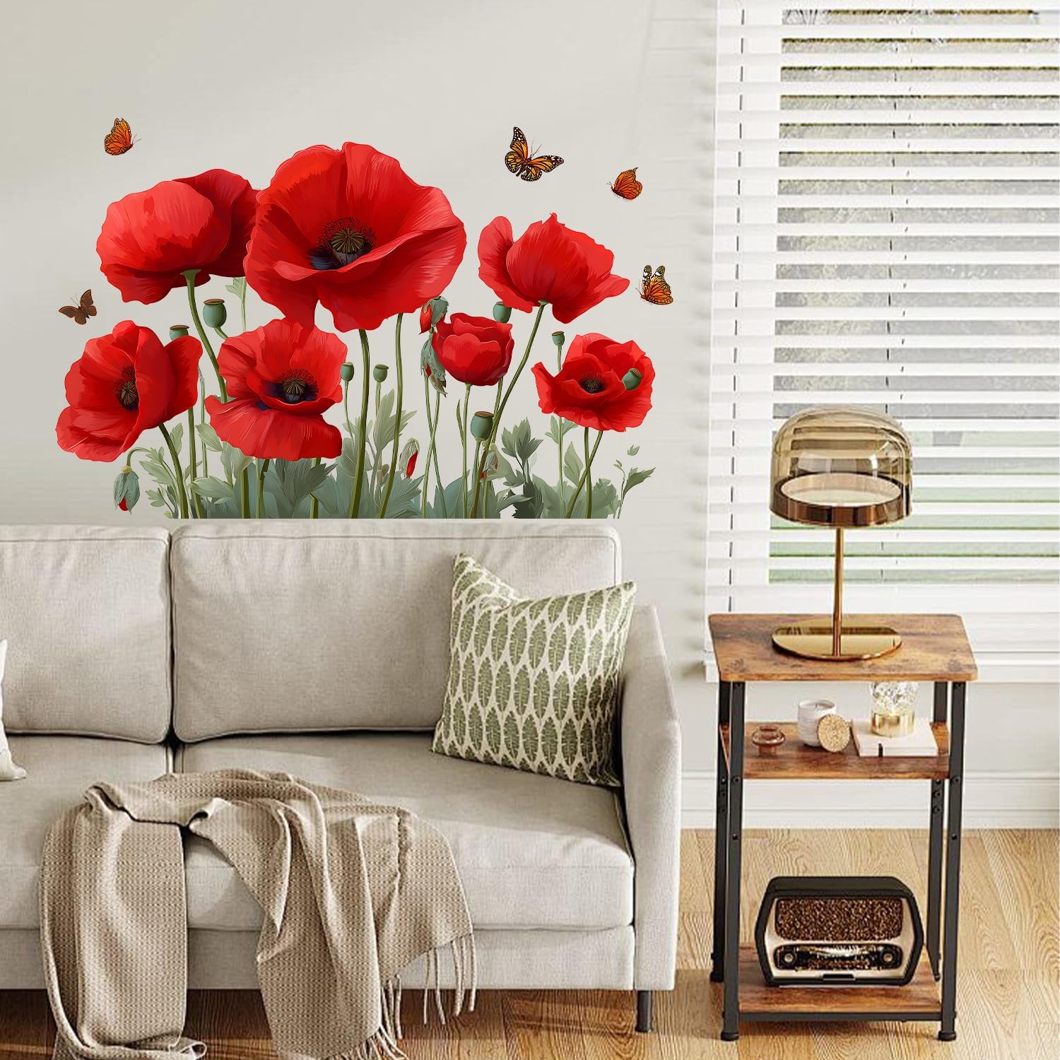 Poppy Flower Wall Decals / #4 / Red