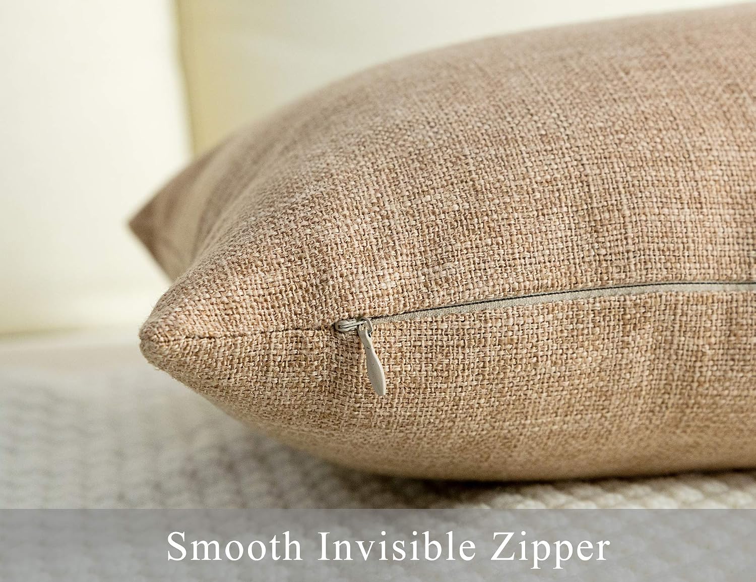 Linen Throw Pillow Covers Square Solid Farmhouse Burlap Cushion / 18 x 18 / Natural Linen / Set of 2