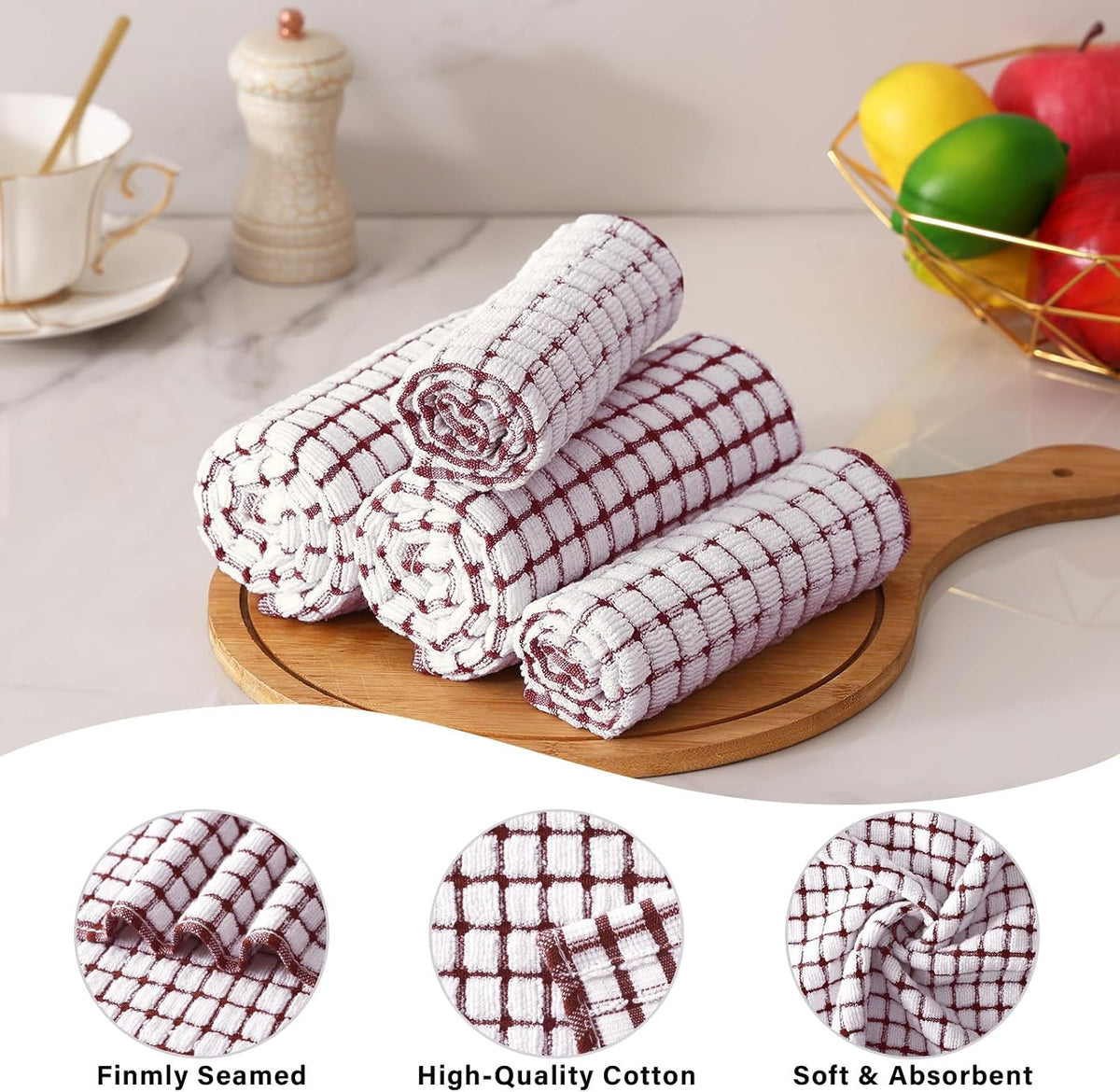 Homaxy Kitchen Towels and Dishcloths Set, Set of 12, Burgundy | Cotton Terry Kitchen Dish Towels, Super Soft and