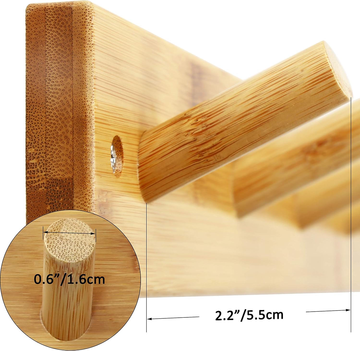 SKOLOO Coat Rack Wall Mount 17 inch, 5 Hooks, Bamboo, Shaker Style, Natural | Wooden hooks for wall, painted finish