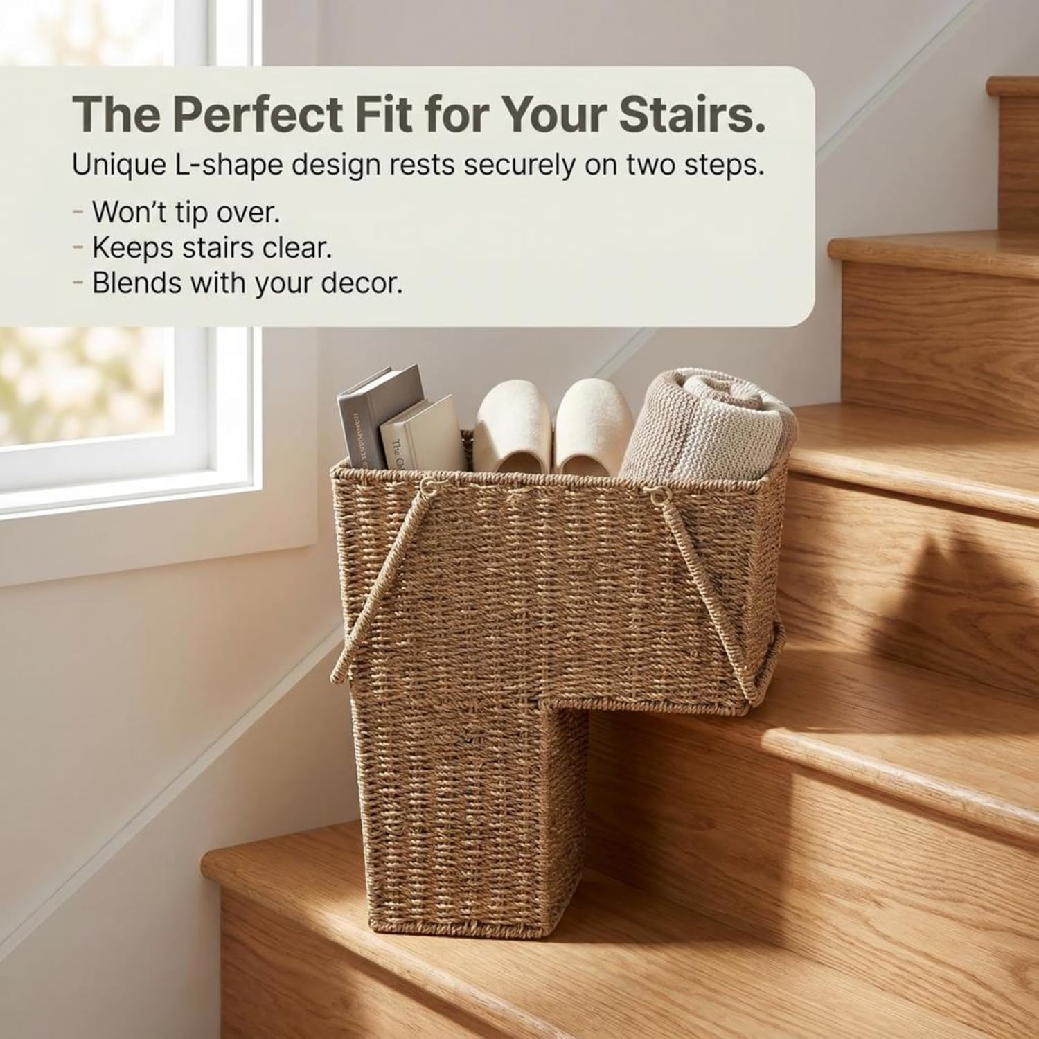 Wicker Stair Basket / Seagrass and Corn Husk / Natural