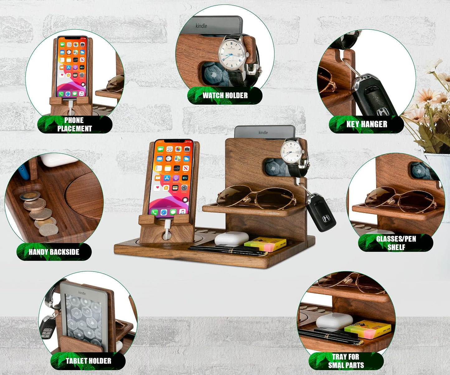 Personalized Gifts for Hunters - Handmade Accessories Desk Organizer with Rotating Phone Stand, Watch Holder - Unique