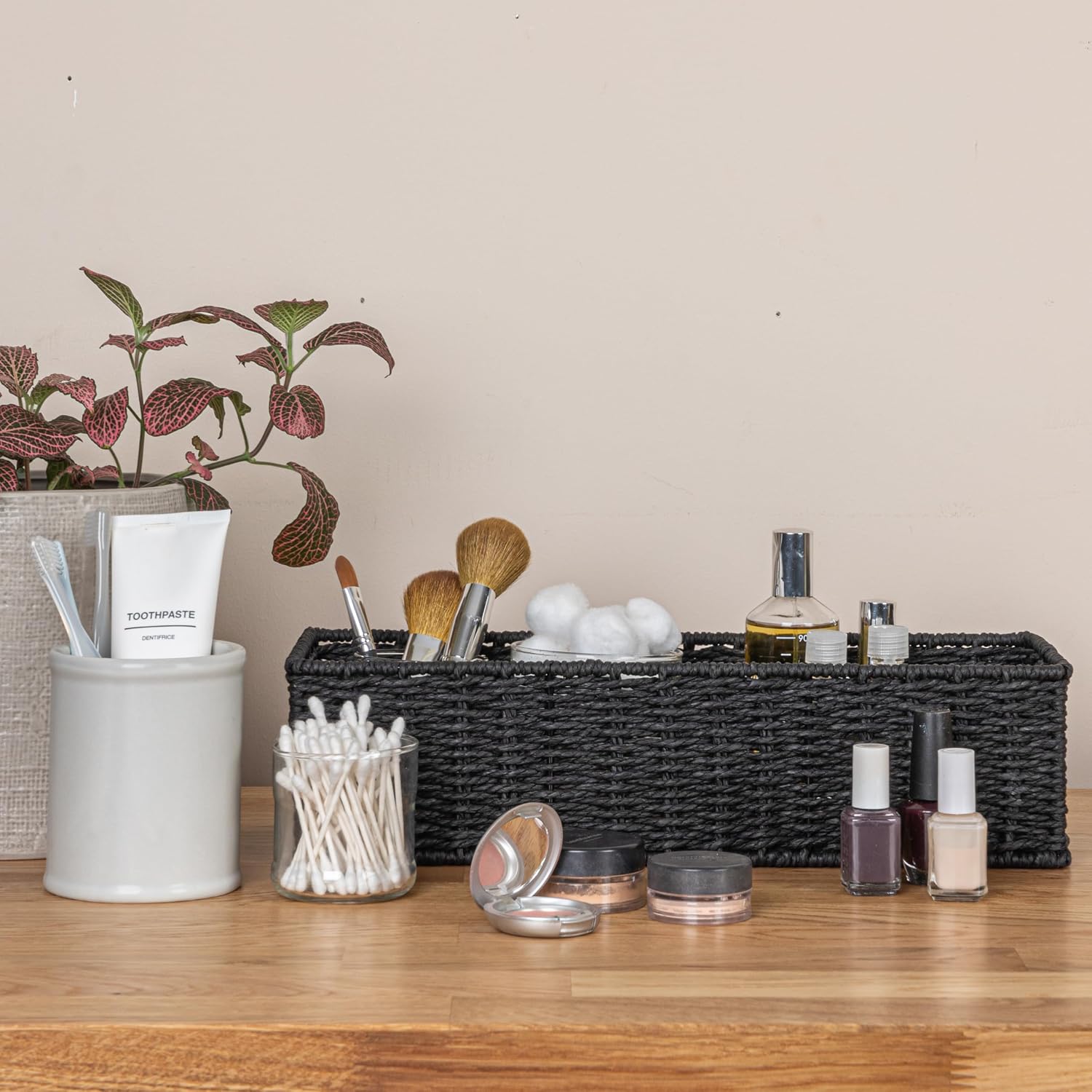 Handwoven Paper Rope Rectangular Storage Basket / Black Paper Rope