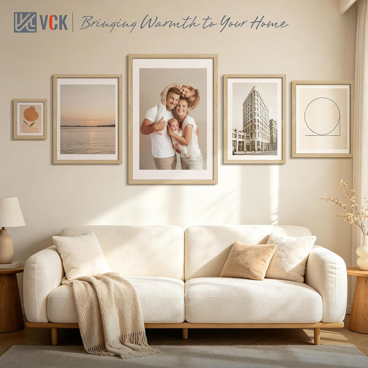 VCK 16x20 Picture Frames Set of 6, Natural Solid Wood, Wall Hanging | Wide Border, Light Woodgrain, Shatterproof