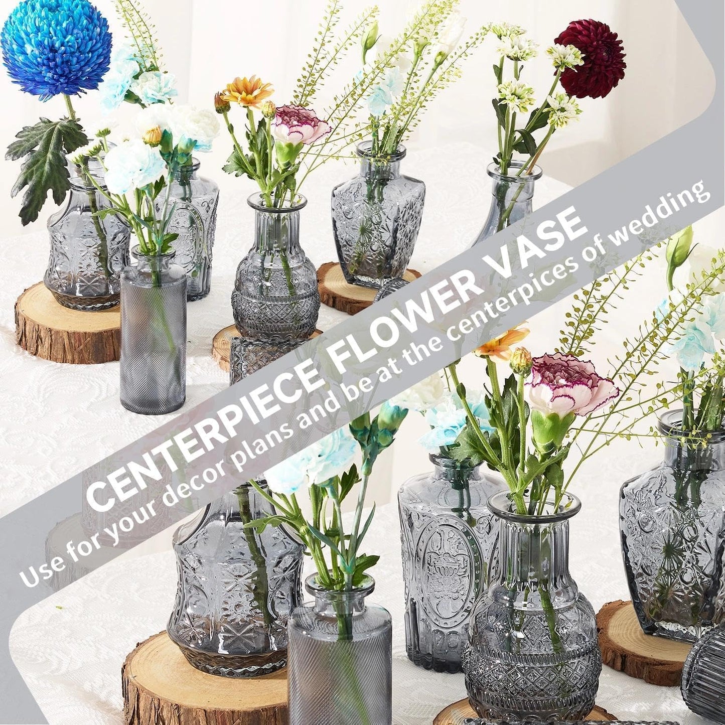 Clear Bud Vases for Flowers / Black-2 / Set of 12