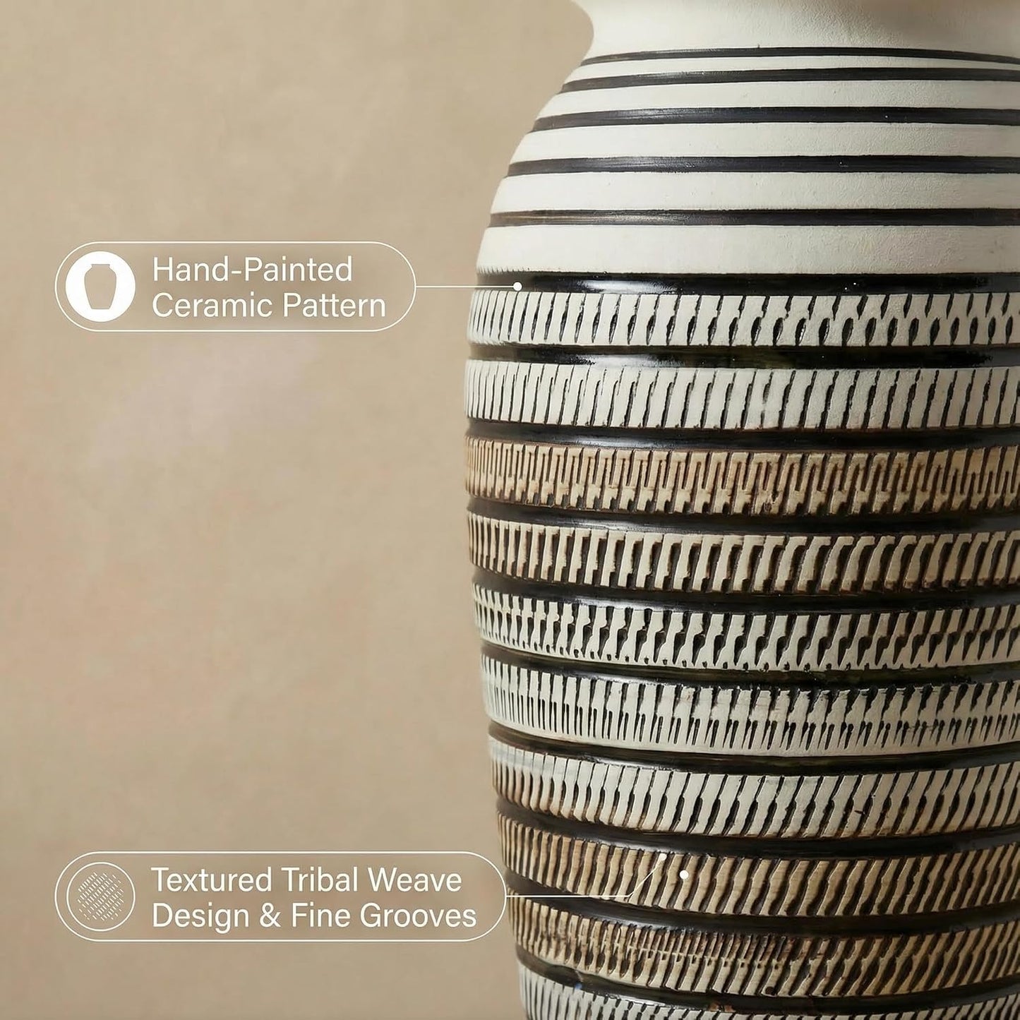 Handcrafted 12.5" Large Rustic Decorative Vase / Rustic Pattern B - 12.5