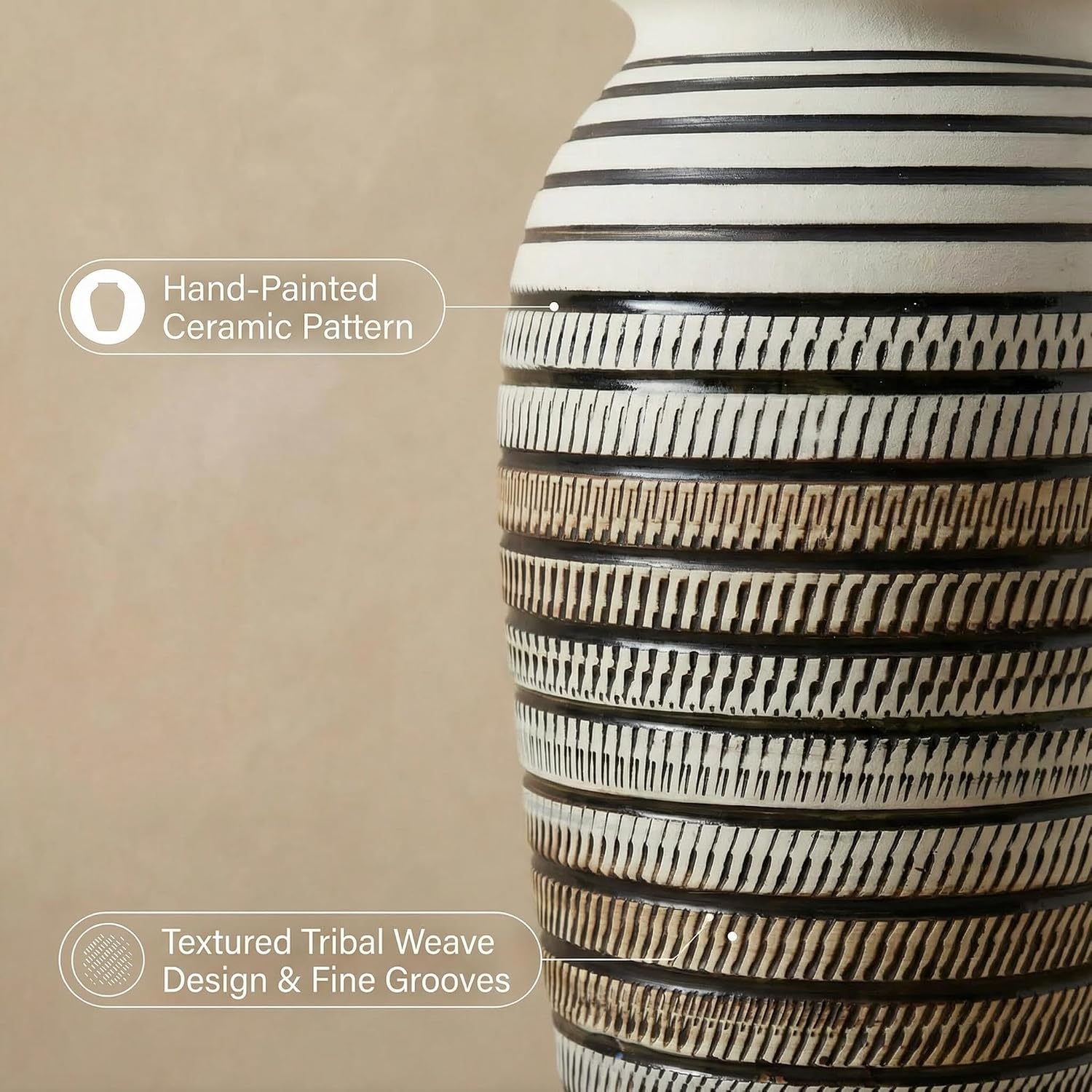 Handcrafted 12.5" Large Rustic Decorative Vase / Rustic Pattern B - 12.5