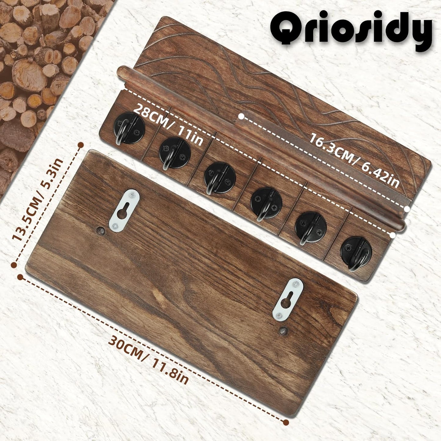 Key Holder Wall Decor- " Solid Ash Wood Entryway Organizer / Walnut / 11.8 Inch