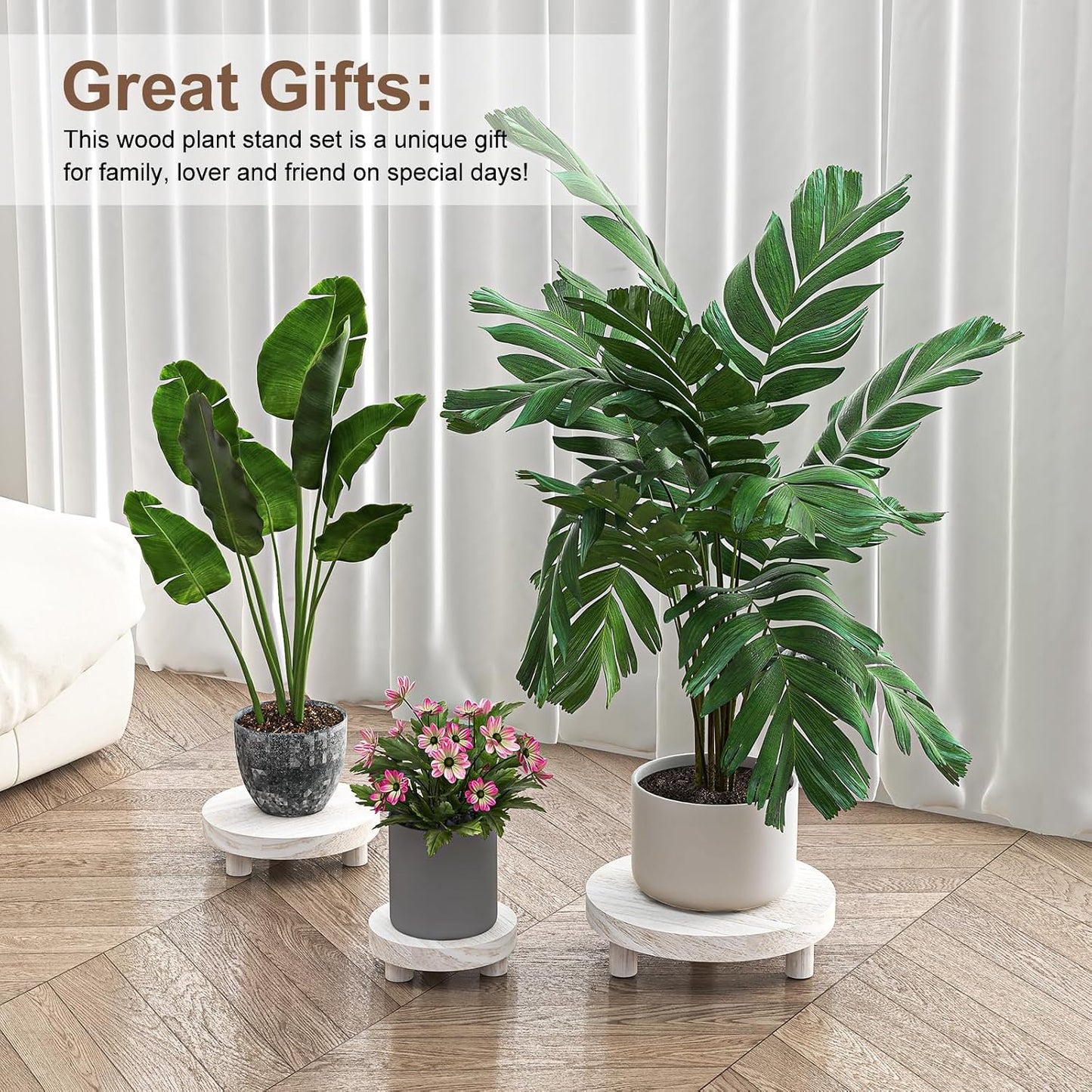 Wood Plant Stand Indoor Outdoor, 12/10/8/6" Round Wood Riser for Decor Wooden Stool Display Stand Flower Pot Holder