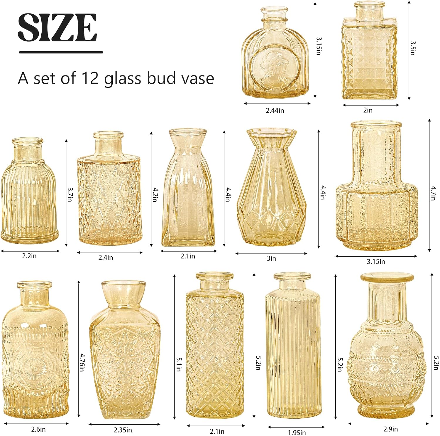 Glass Bud Vase Set / Champagne / Clear / Set of 12
