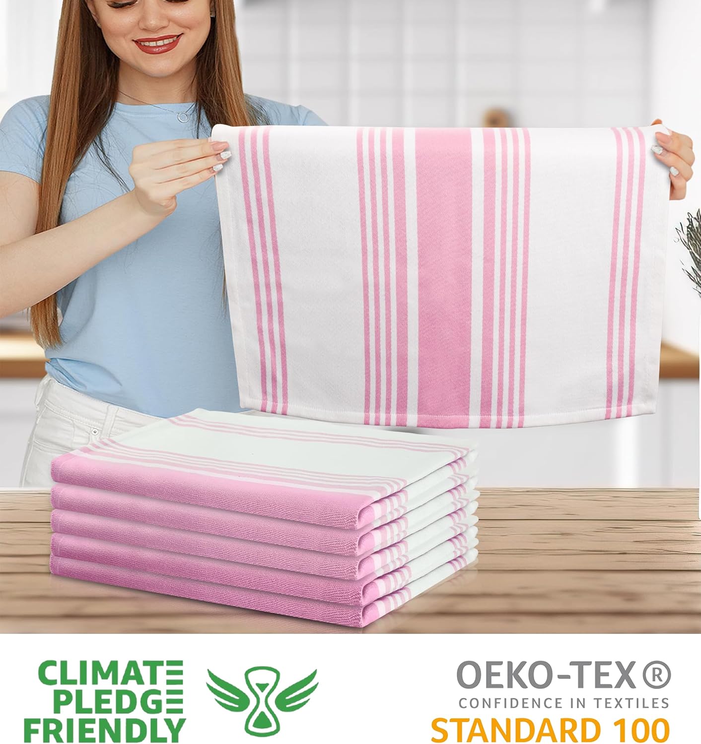 Urban Villa Kitchen Towels Cotton Dish Towels 20”x30” (Set of 6) Baby Pink