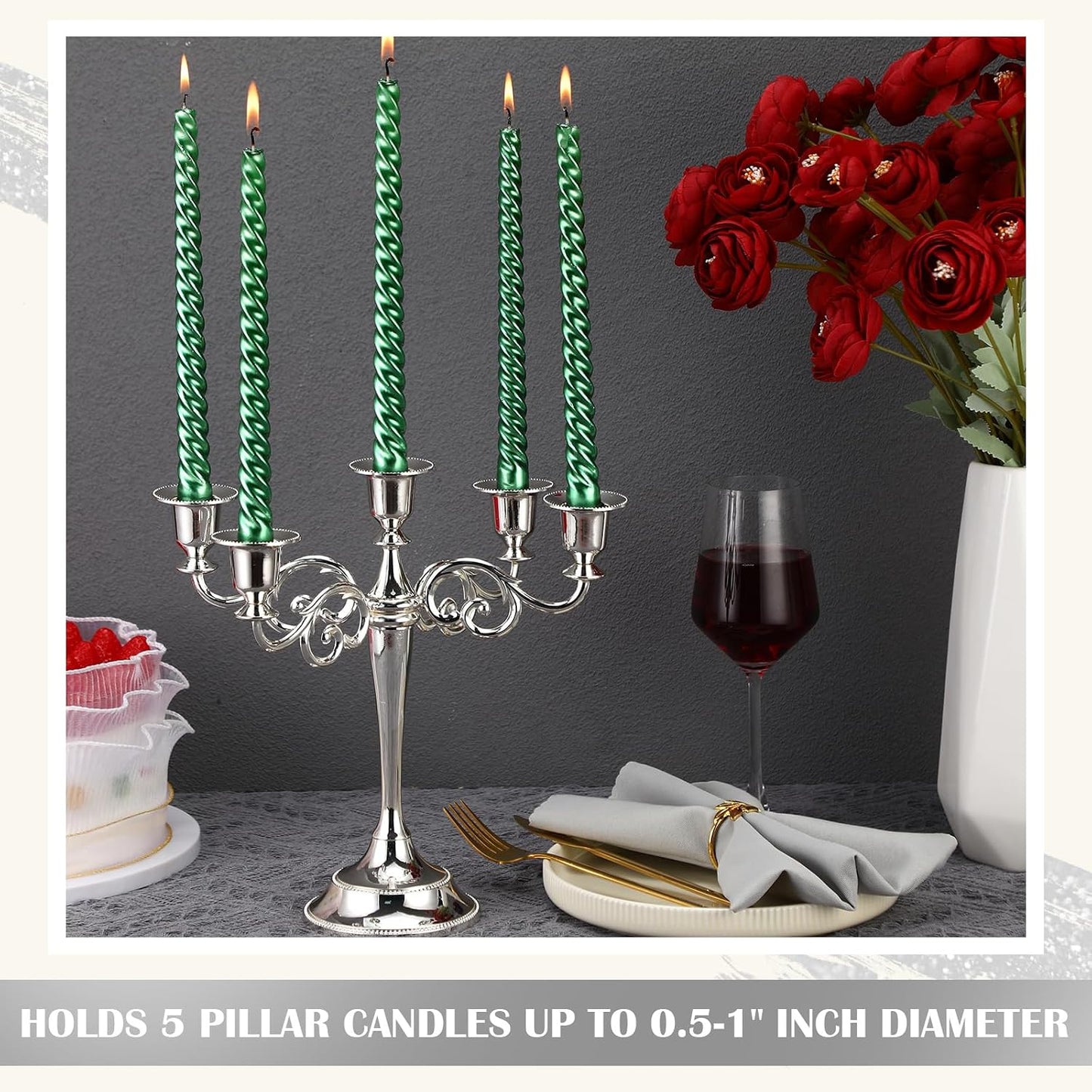 3 Pcs 5 Arm Metal Candelabra 10.24 Inch Tall Holders,Sliver | Gothic Candlestick for Wedding Centerpiece, Church