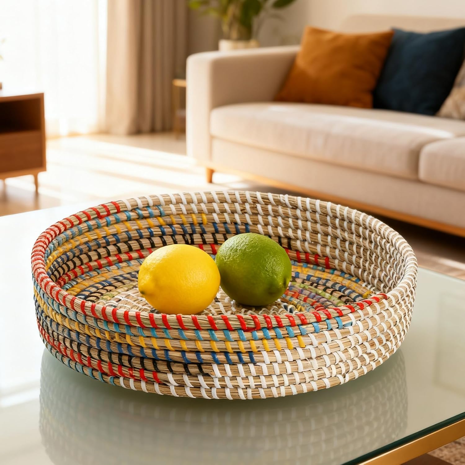 Rattan Serving Tray / 12'' Woven Seagrass Serving Tray