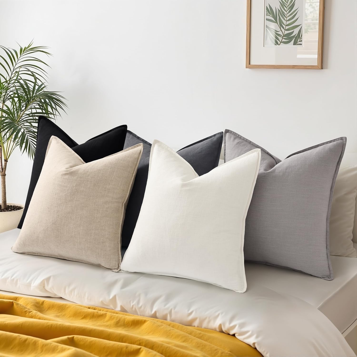 Fall Decorative Linen Throw Pillow Covers Pillow Covers / Cream White / 18 x 18 / Set of 2