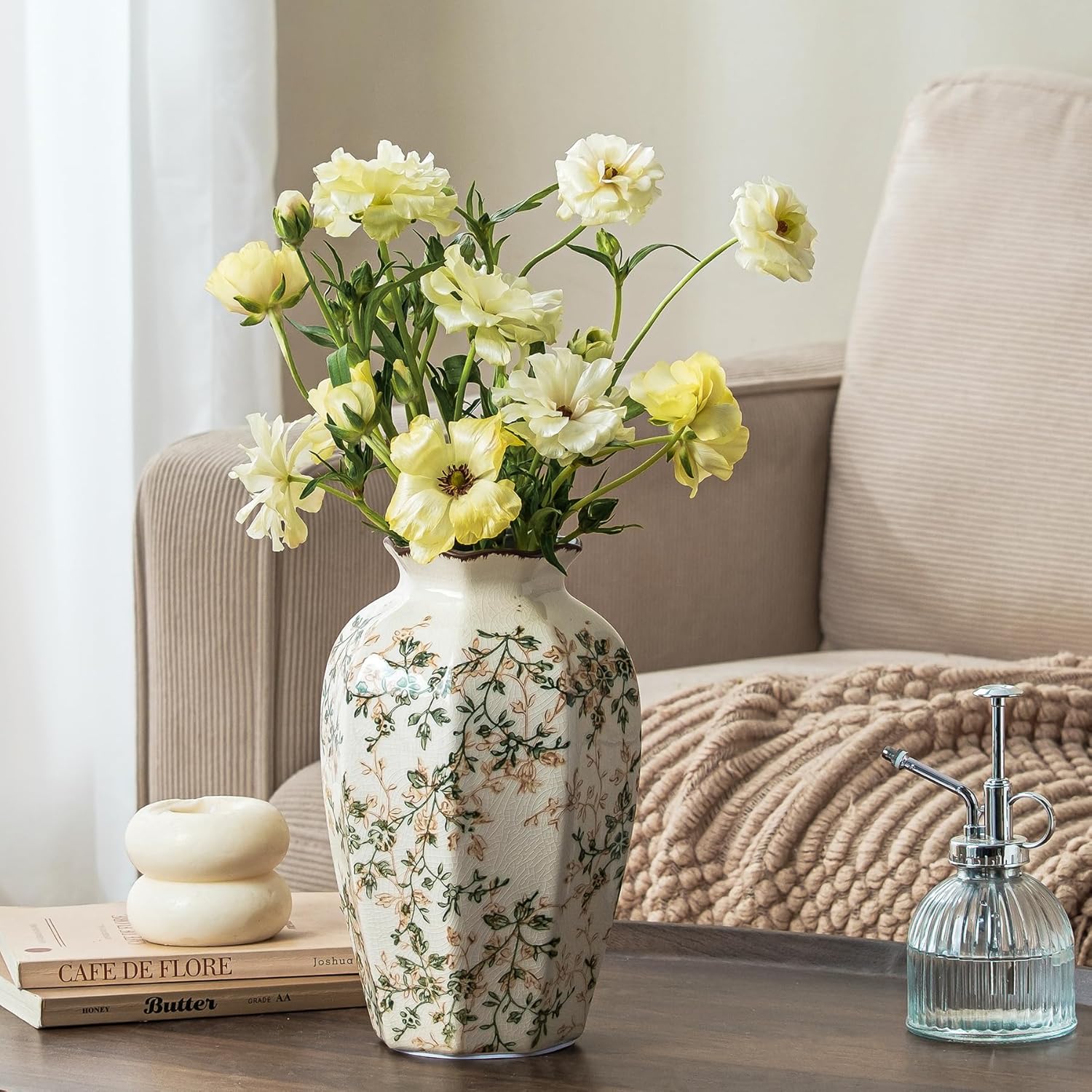 Ceramic Flower Vase / 02-green and Beige